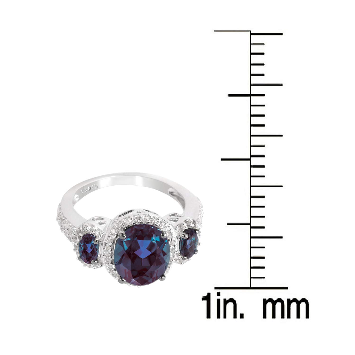 925 Sterling Silver Women's Ring with 5 CTTW Oval-Cut Color Changing Alexandrite & Natural White Topaz | Elegant 3-Stone Jewelry for Engagement, Anniversary & Special Occasions