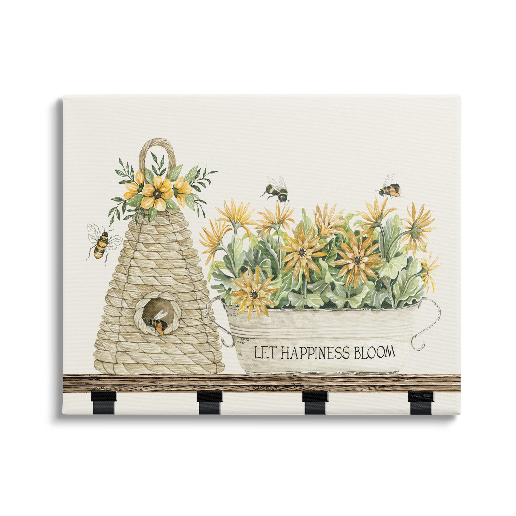 Stupell Industries Let Happiness Bloom Beehive Nest Daisy Flowers Canvas Wall Art - 36
