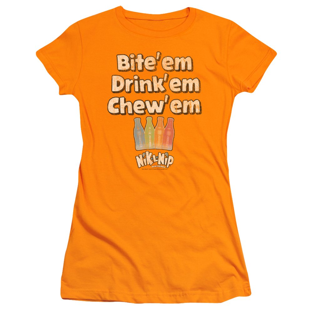 Trevco Dubble Bubble Bite Drink Chew Juniors' Sheer Fitted T-Shirt - Fun Bubble Gum Graphic Tee for Kids & Teens - Perfect for Playdates, Birthday Parties & Casual Wear