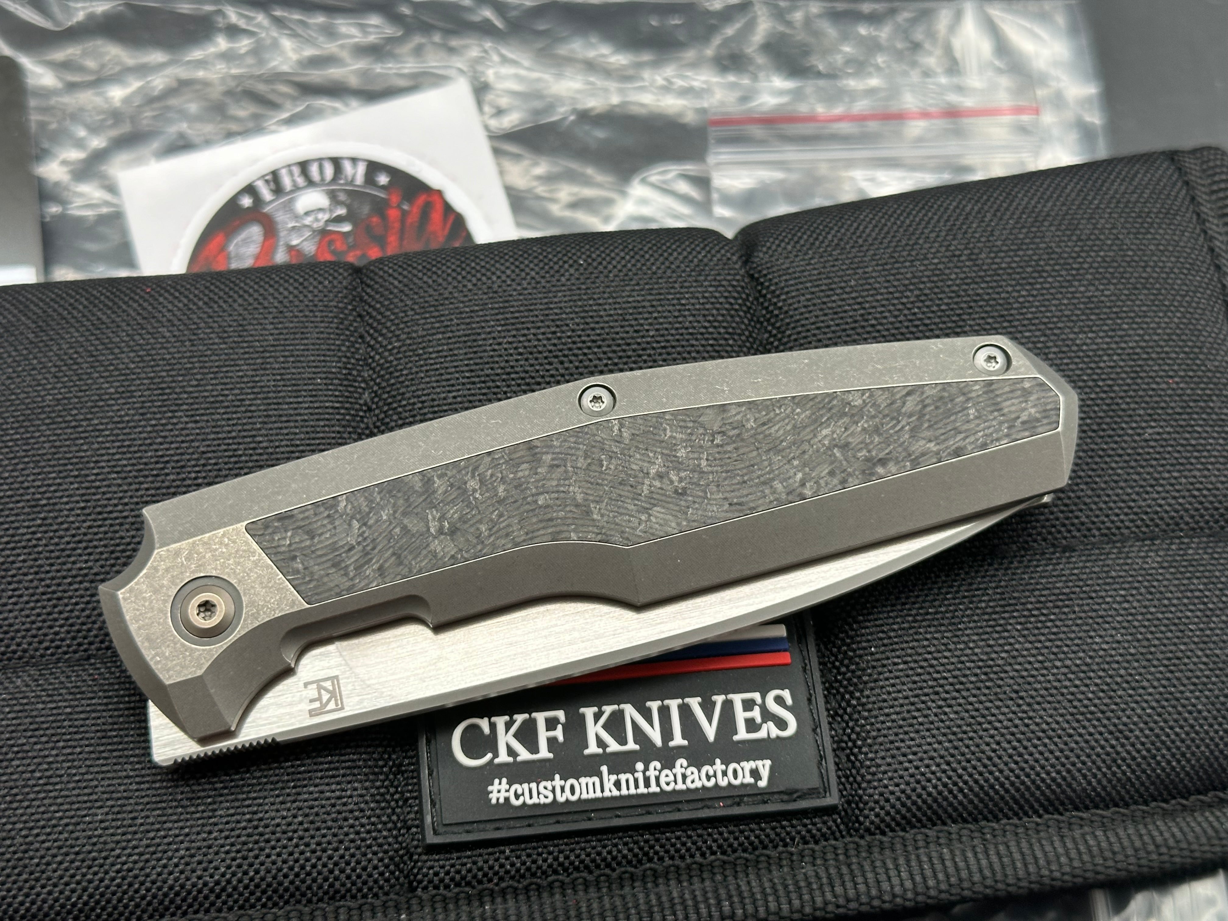 CKF Fif20Ti CF #139 - Premium M390 Satin Blade & Milled Titanium Handles - EDC Folding Knife for Outdoor, Camping & Everyday Carry