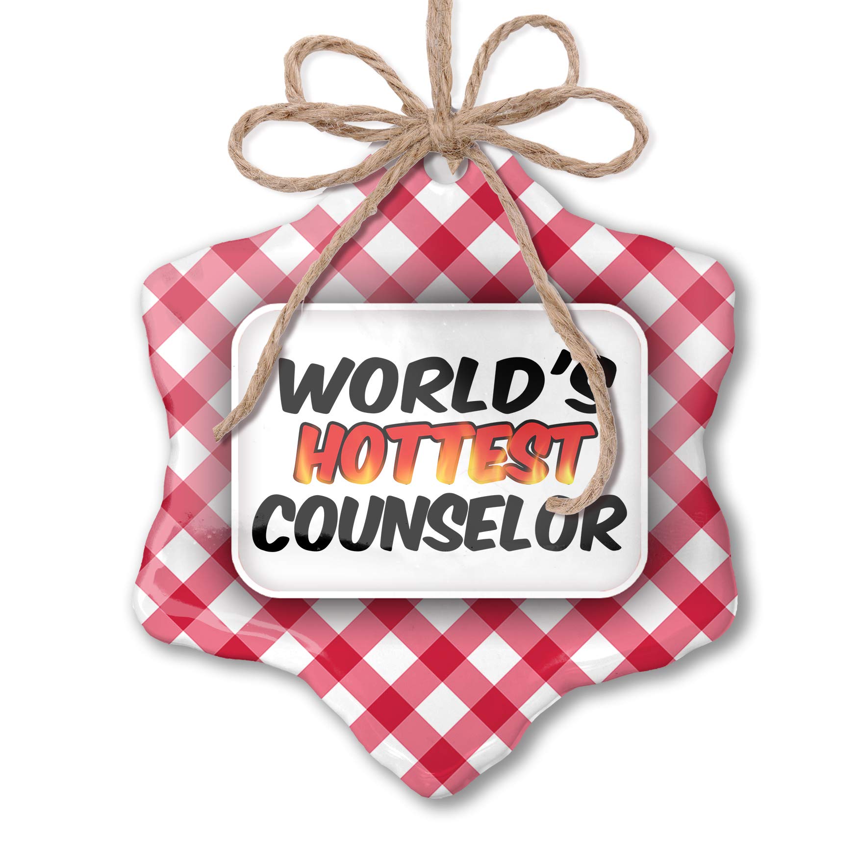 World's Hottest Counselor Christmas Ornament - Festive Red Plaid Holiday Decoration for Tree, Gift & Home Decor