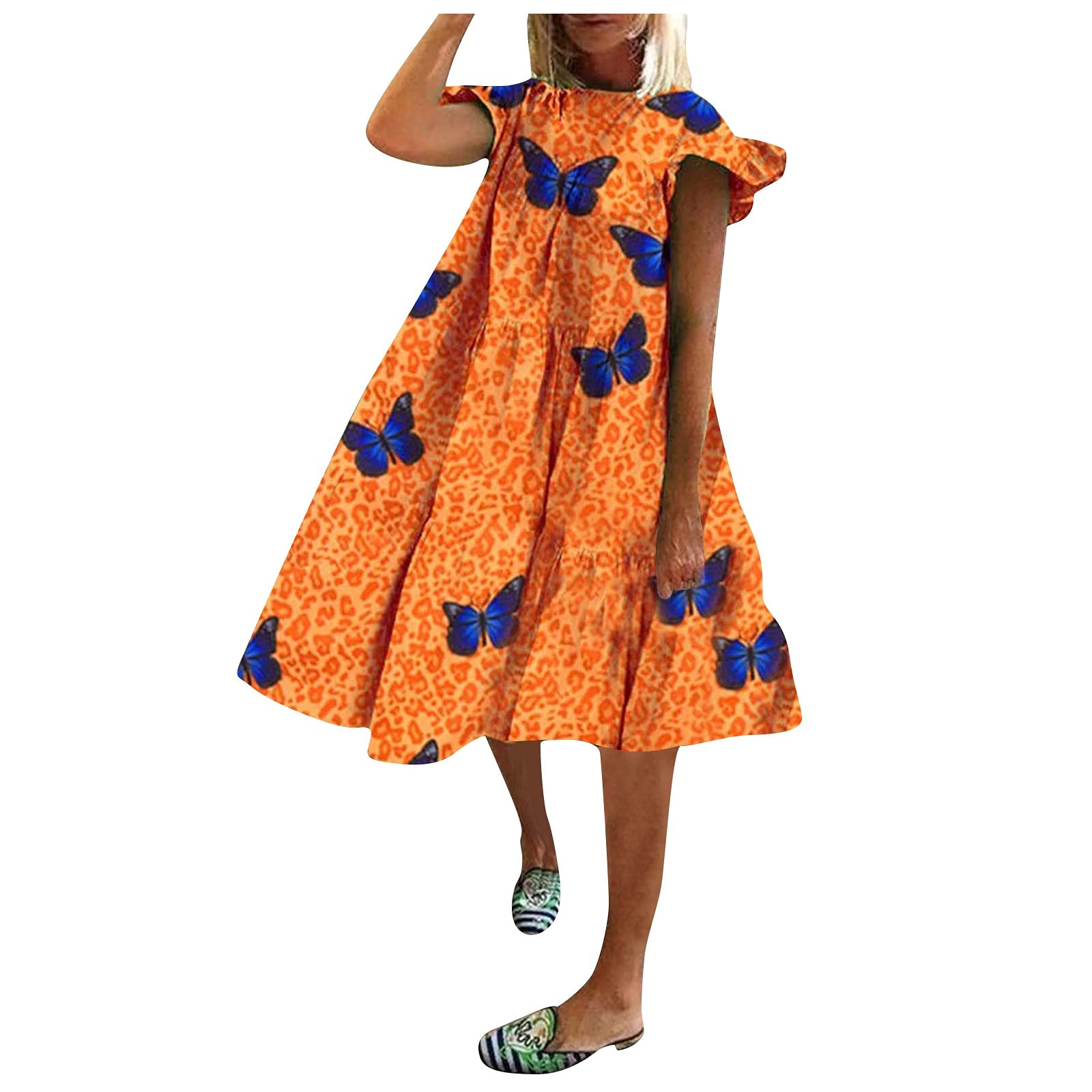 Floral Print Casual Dress for Women - Pleated Polyester Short Sleeve Tunic Dress, Oversized Loose Fit Round Neck Summer Dress - Breathable & Comfortable for Beach, Vacation, and Daily Wear