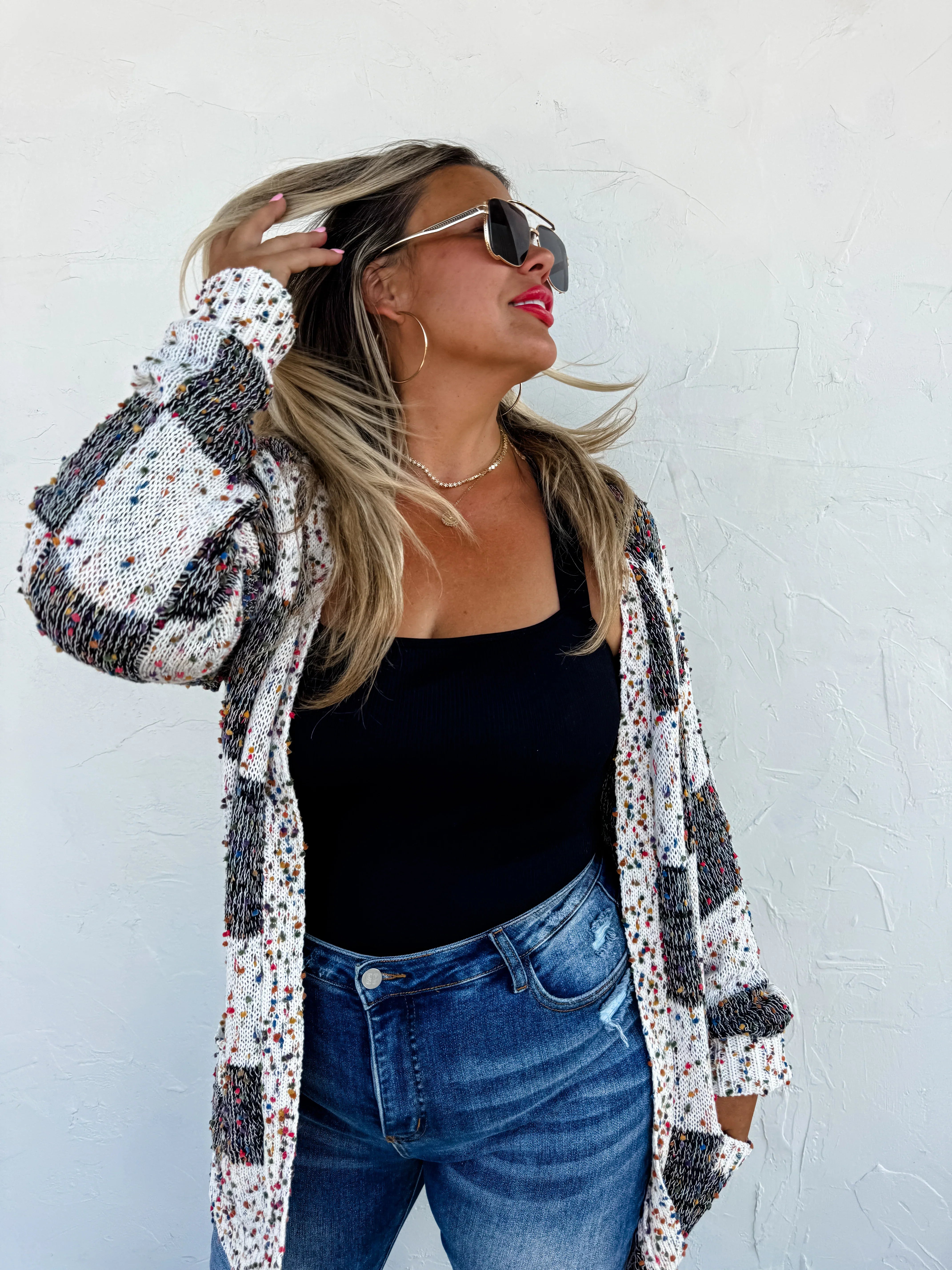 PREORDER: Stylish Checkered Miley Dot Cardigan for Women - 4 Trendy Colors | Perfect for Casual Outfits, Office Wear & Cozy Evenings