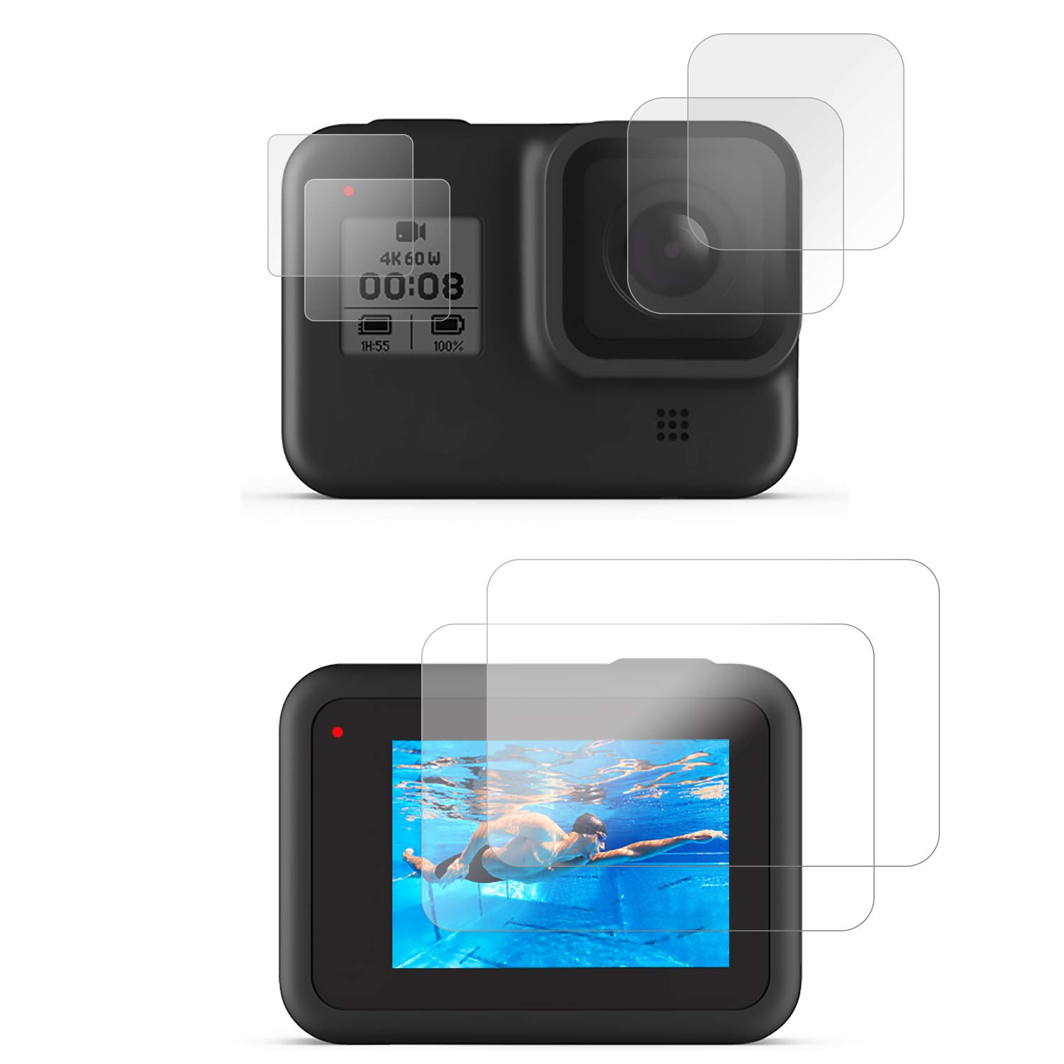 LARRITS 2 Pack Tempered Glass Screen Protector + Lens Protector with 4 LCD Display Films for GoPro Hero 8 Black - HD Clear Protection for Outdoor Sports, Travel & Adventure Photography
