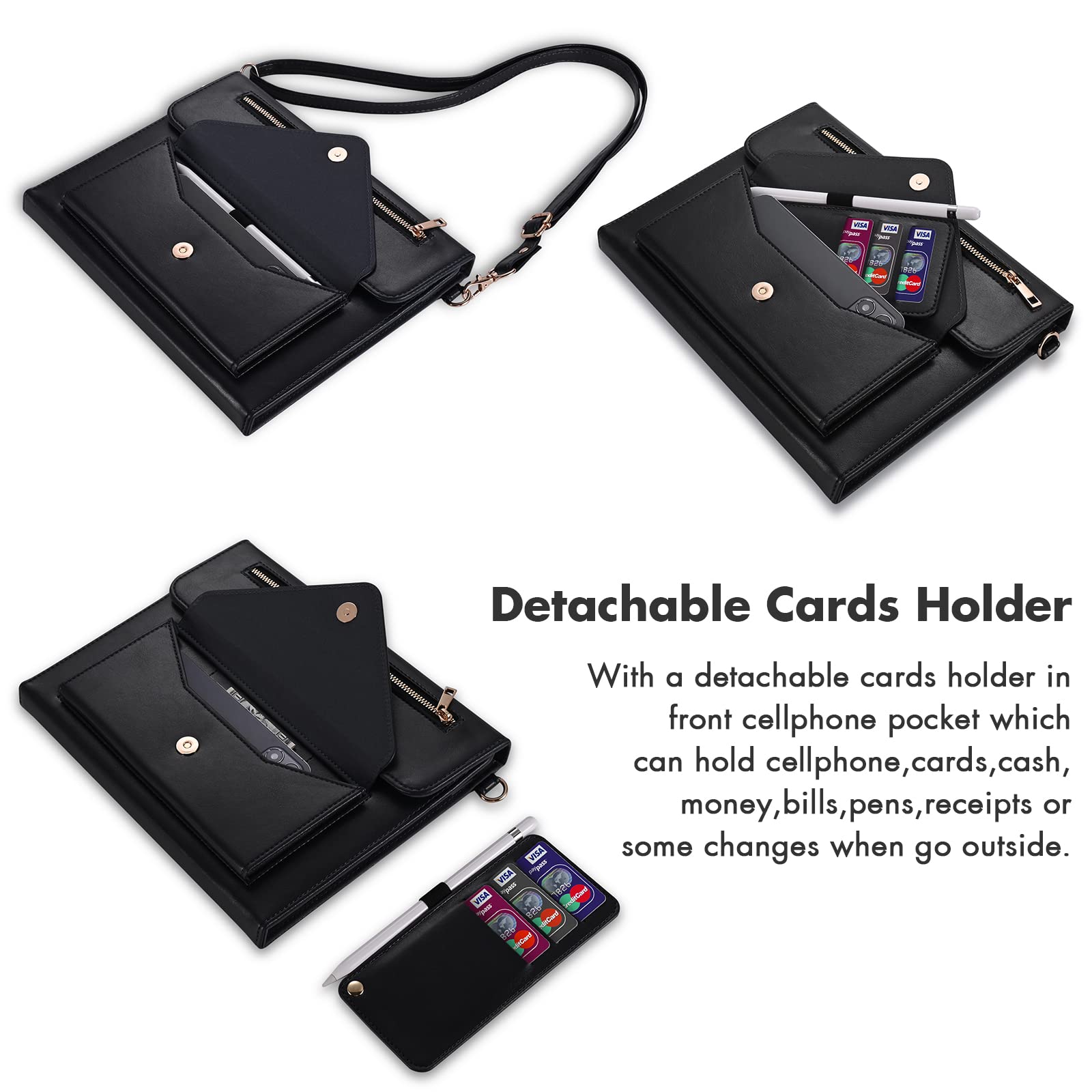 Dteck Premium PU Leather iPad Pro 11 Inch Case (1st-4th Gen) & iPad Air 11 Inch Case (4th-5th Gen) - Flip Stand Cover with Pencil Holder, Zipper Pocket & Strap - Protective Wallet Case in Black | Perfect for Business, Travel & Daily Use