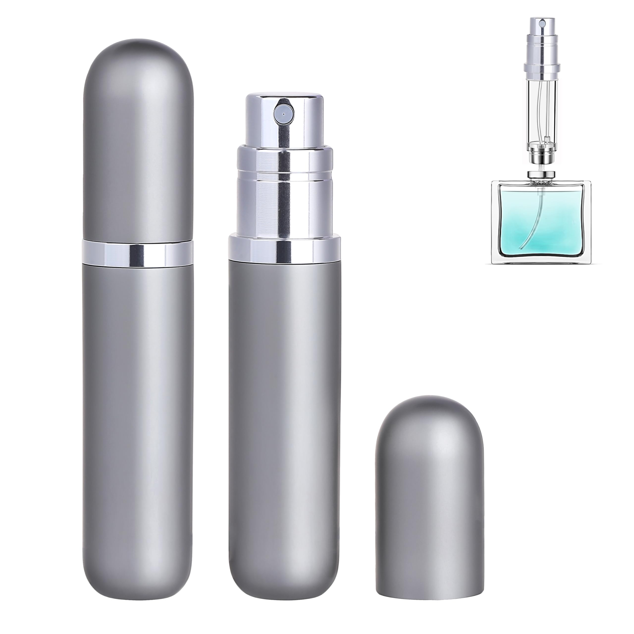 Premium 5ml Refillable Travel Perfume Atomizer Bottle 2-Pack - Leakproof & Portable Perfume Sprayer for Women & Men (Gray) - Perfect for Airplane Carry-On, Gym Bag & Everyday Purse
