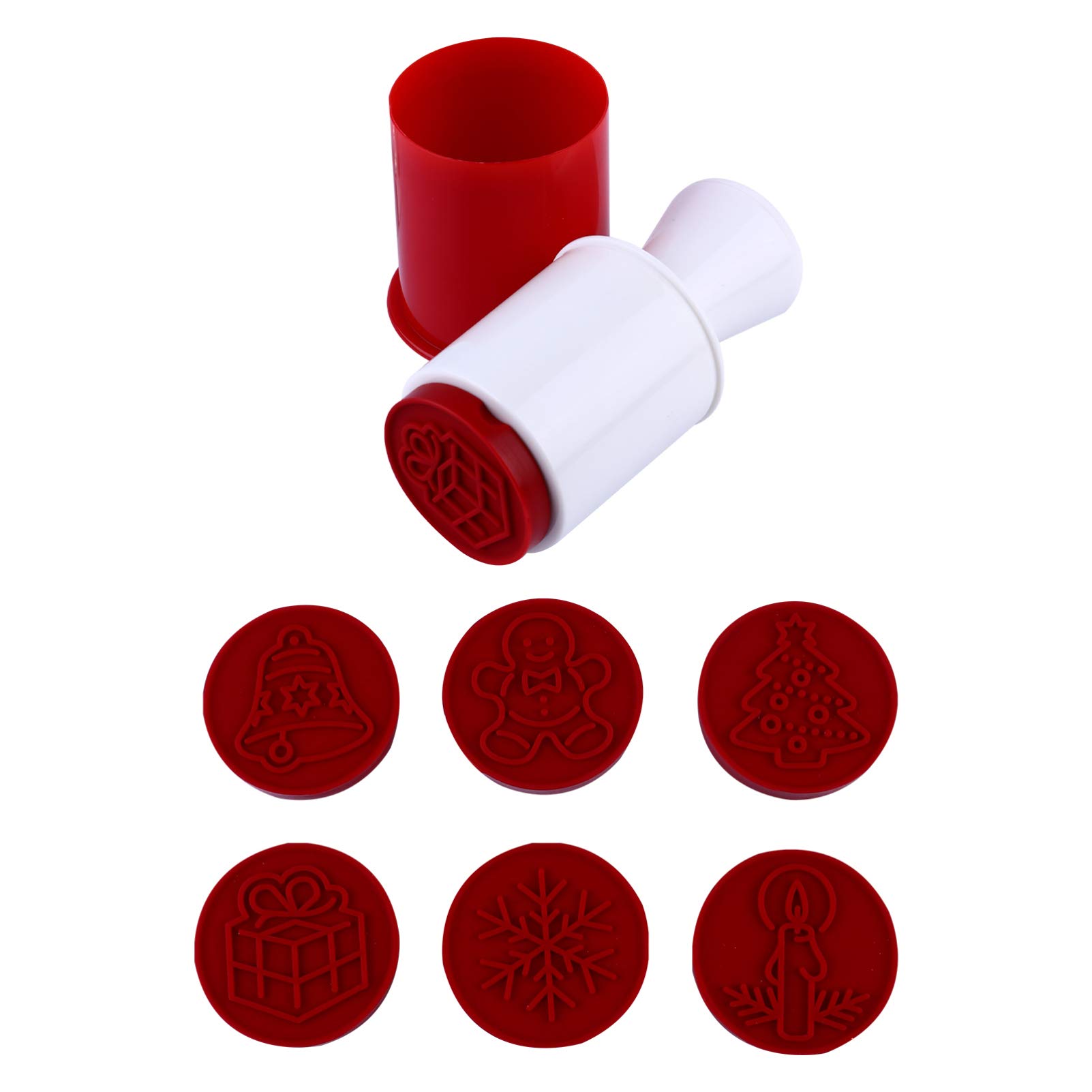 6pcs Christmas Cookie Stamps Set - High Heat Resistant Silicone Baking Molds for DIY Cookies, Biscuits & Pie Crust | Holiday Party Favors, Gift & Home Baking Decor (Red)