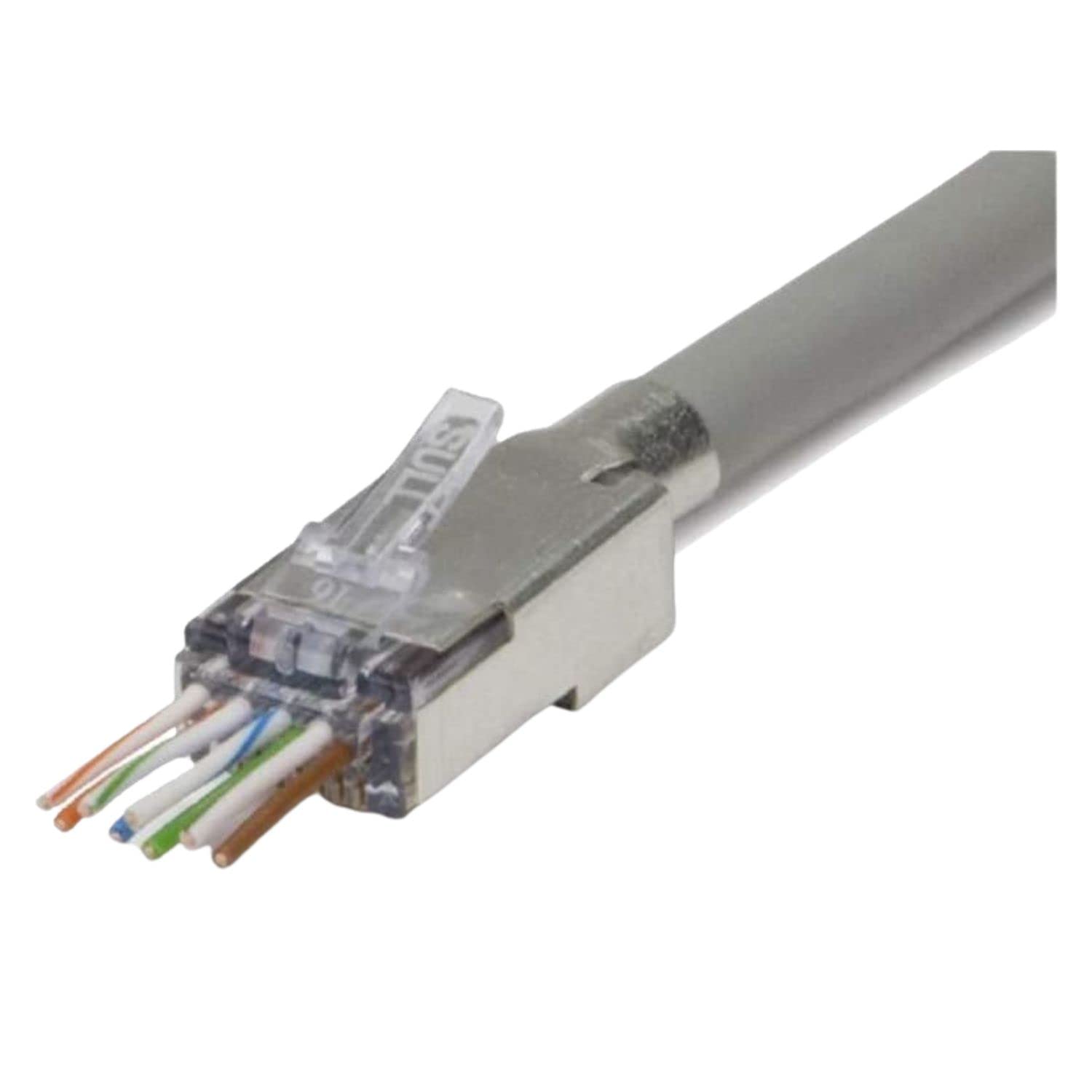 Platinum Tools Ezex48 Shielded RJ45 Connector with External Ground - 50 Pack/Jar (202052J) - Ideal for Network Cabling, Data Centers & Telecom Installations