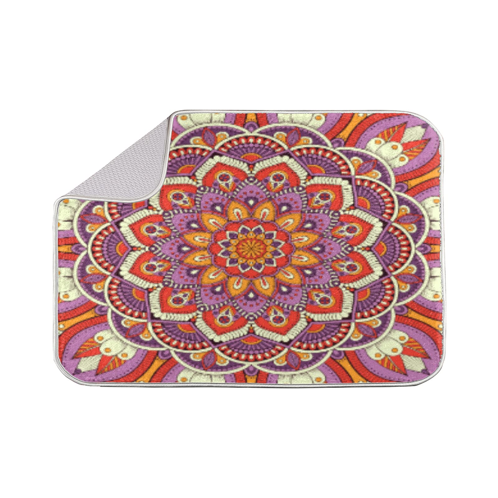 Floral Mandala Dish Drying Mat - 18x24 Inch Absorbent & Heat Resistant Kitchen Counter Pad for Fast Drying Dishes | Perfect for Countertop Protection & Dish Drainer Use