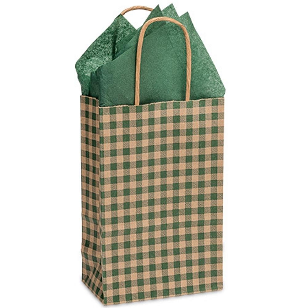 NW Hunter Gingham Paper Shopping Bags - Rose Pattern, 5.5