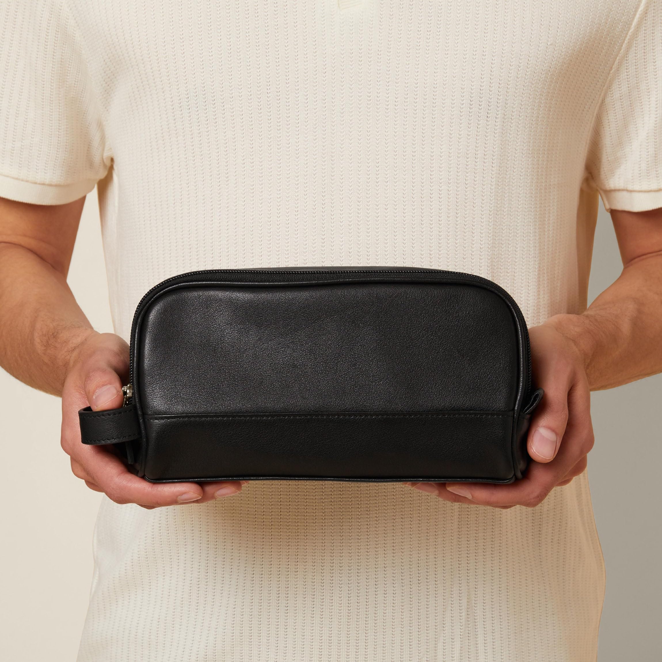 Leatherology Small Double Zip Toiletry Bag - Premium Leather Travel Cosmetic Case for Men & Women | Perfect for Airplane Carry-on, Gym Essentials & Weekend Getaways