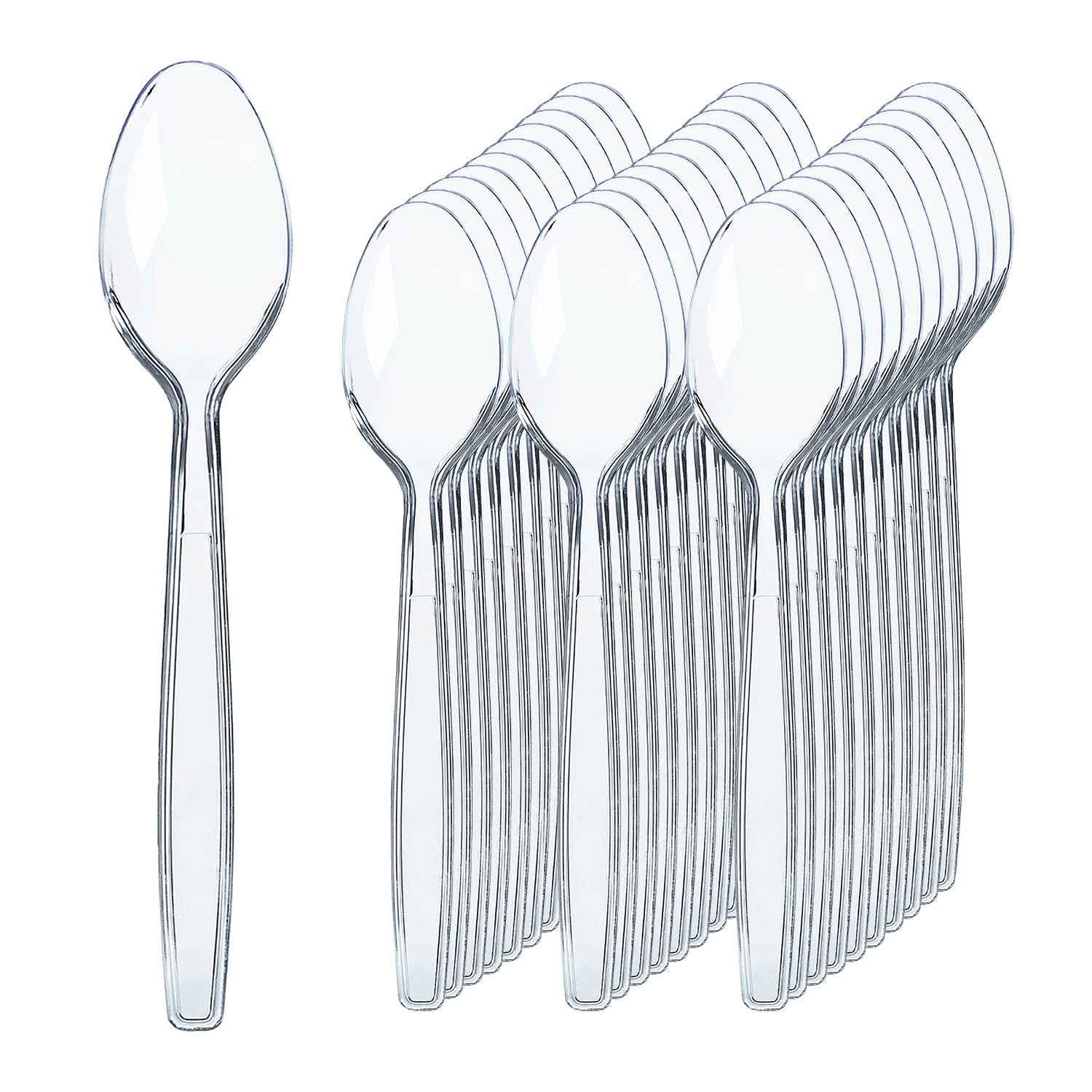 Prestee 100-Pack Heavy Duty Clear Plastic Spoons - Durable Disposable Plastic Utensils for Parties, Weddings, Catering & Events - BPA-Free Bulk Plastic Cutlery for Desserts, Ice Cream & Buffet Serving
