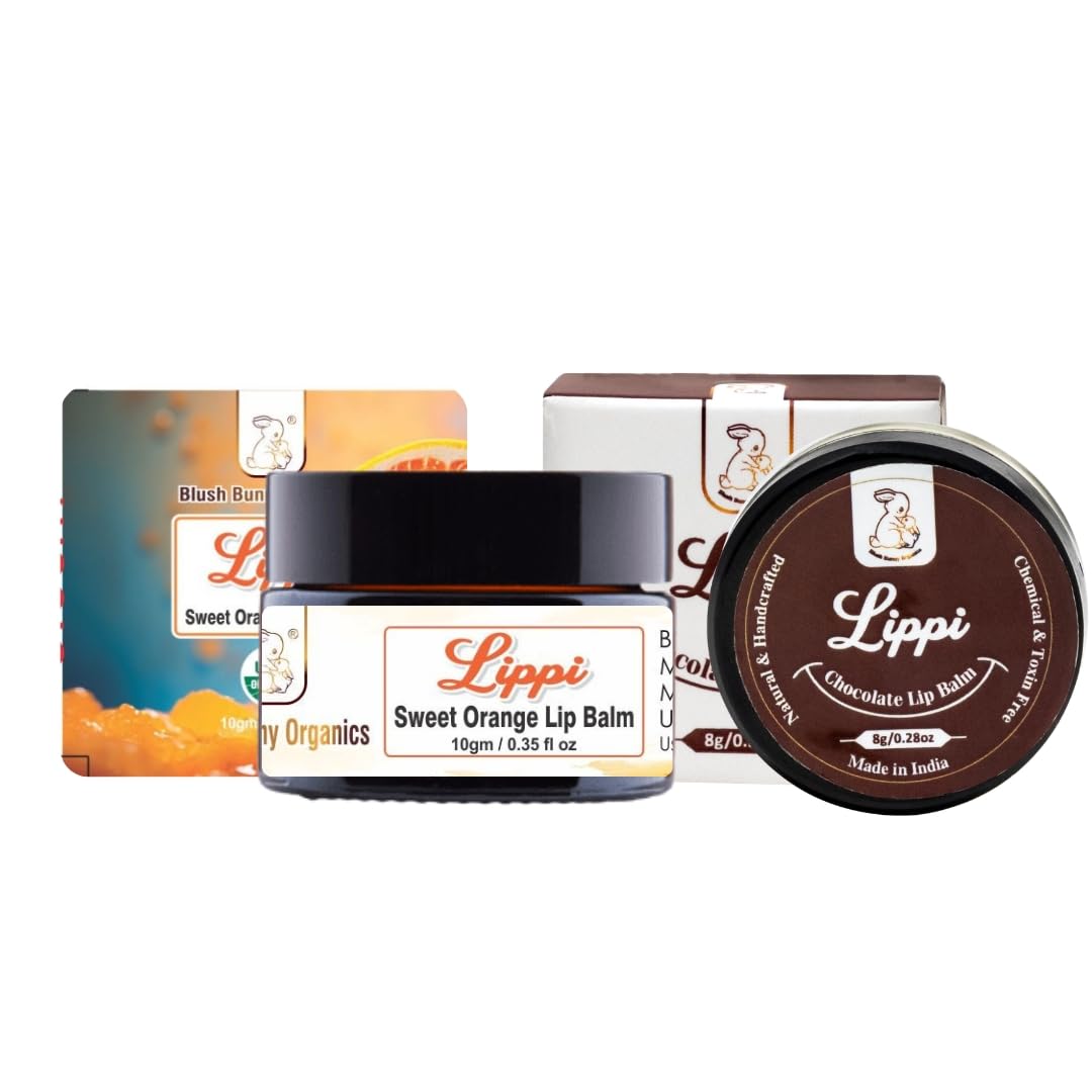 Blush Bunny Organic Lip Balm Pack of 2 - Nourishing Nude Natural Lip Care with Shea Butter, Cocoa Butter, Vitamin E & Coconut Oil for Dry, Chapped & Dark Lips (Sweet Orange & Chocolate Flavors) | Perfect for Daily Hydration, Gift Sets & On-The-Go Lip Care