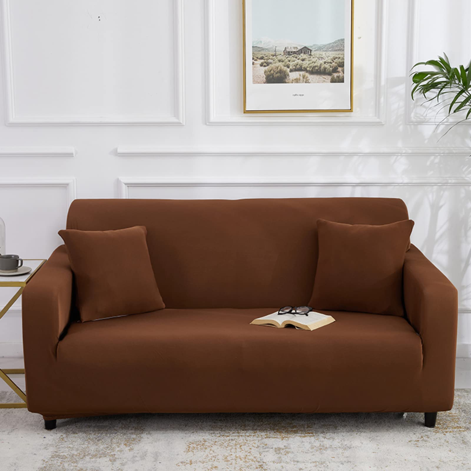 Washable Sofa Slipcover for 5-Seater XXL Sofa - Comfortable, Pet & Kid-Friendly Furniture Protector with Tie - Solid Color Cushion Cover for Living Room, Home Decor (Indoor Use)
