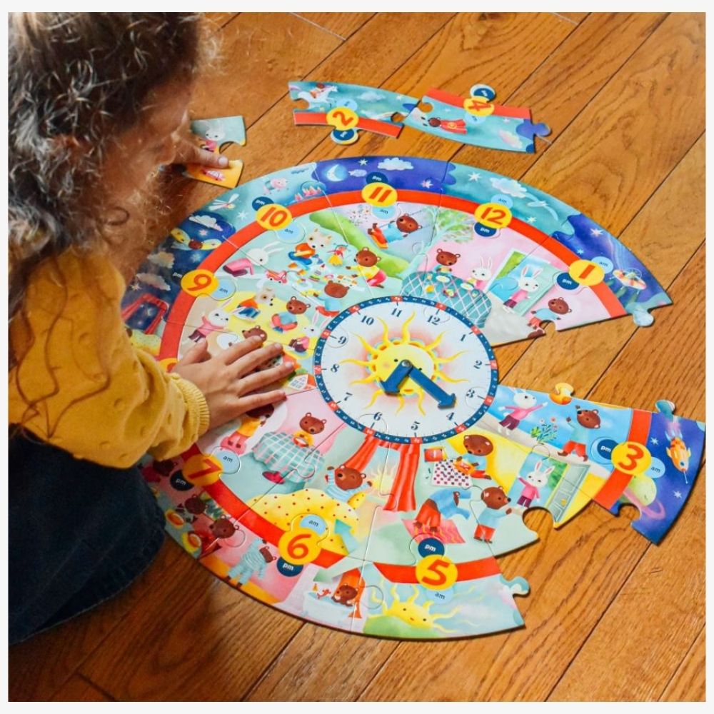 eeBoo Giant Around the Clock 25-Piece Jigsaw Puzzle - Educational Toy for Kids Learning Time & Daily Routines
