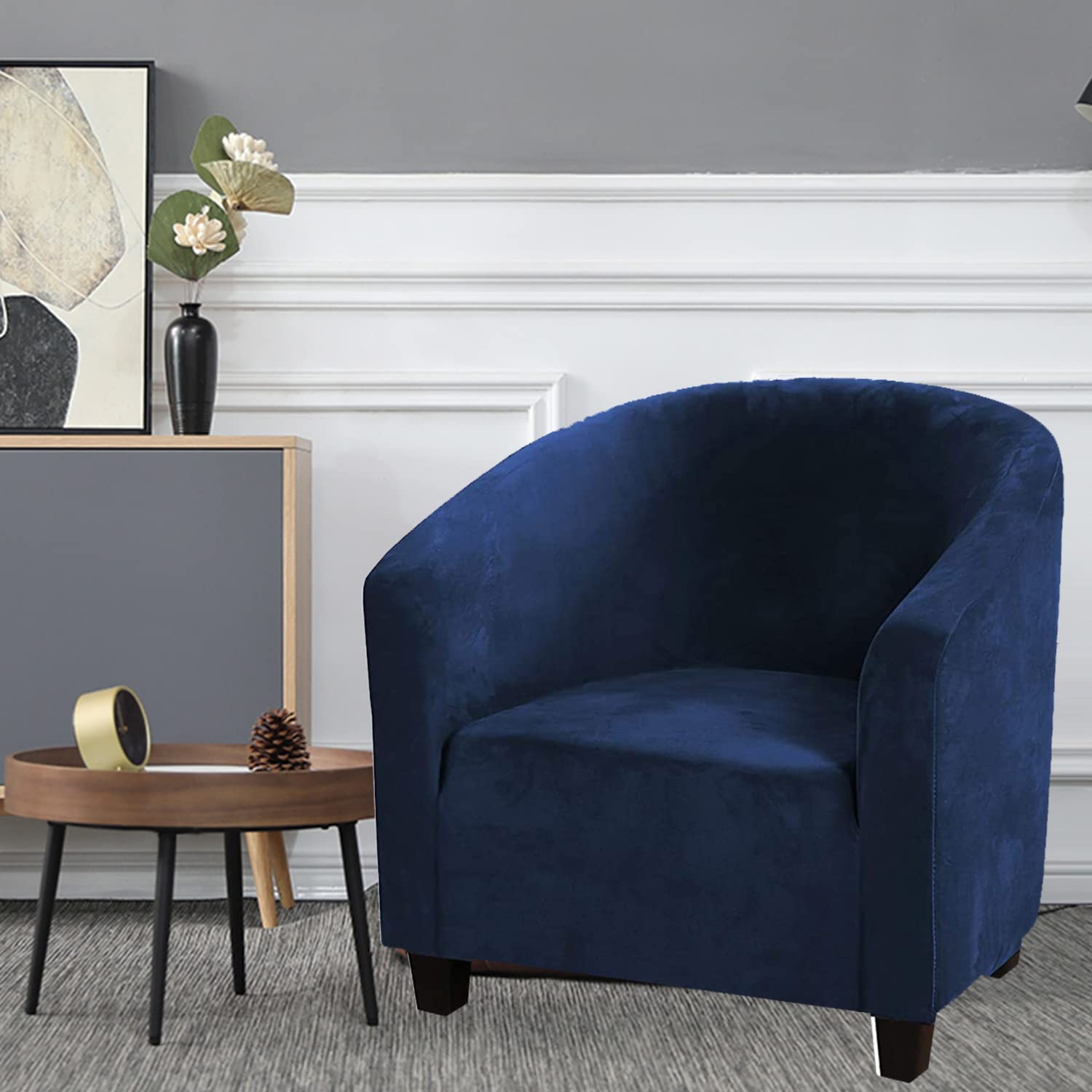 Stretch Velvet Slipcover for Tub Chair - High Elastic Spandex Sofa Cover, Armchair Protector for Living Room, Hotel & Counter (Navy Blue) | Perfect for Home Decor, Furniture Protection & Hospitality Use