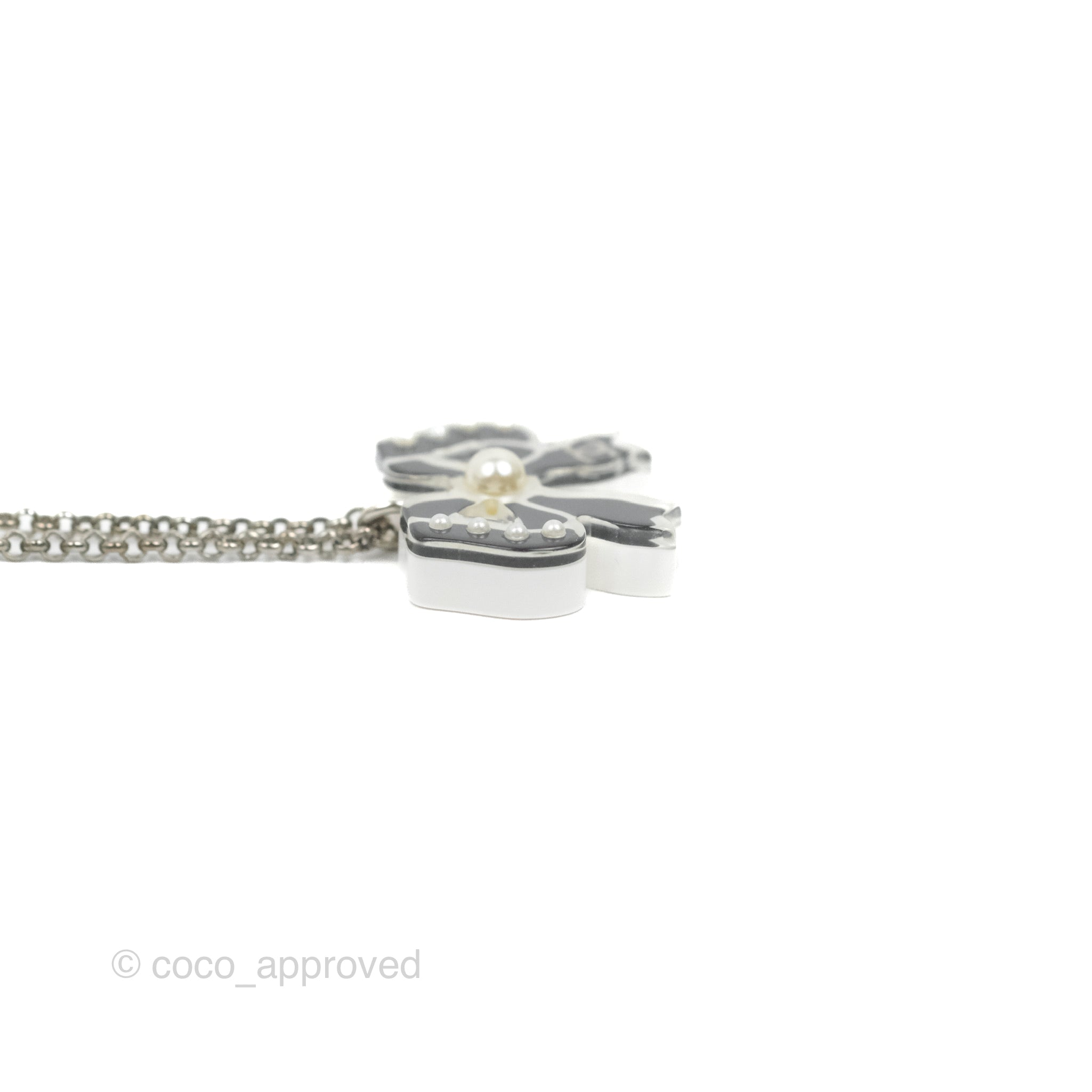 Chanel CC Pearl Bow Necklace - Black & Silver Hardware 18P | Elegant Pearl Jewelry for Women | Perfect for Parties, Weddings & Special Occasions
