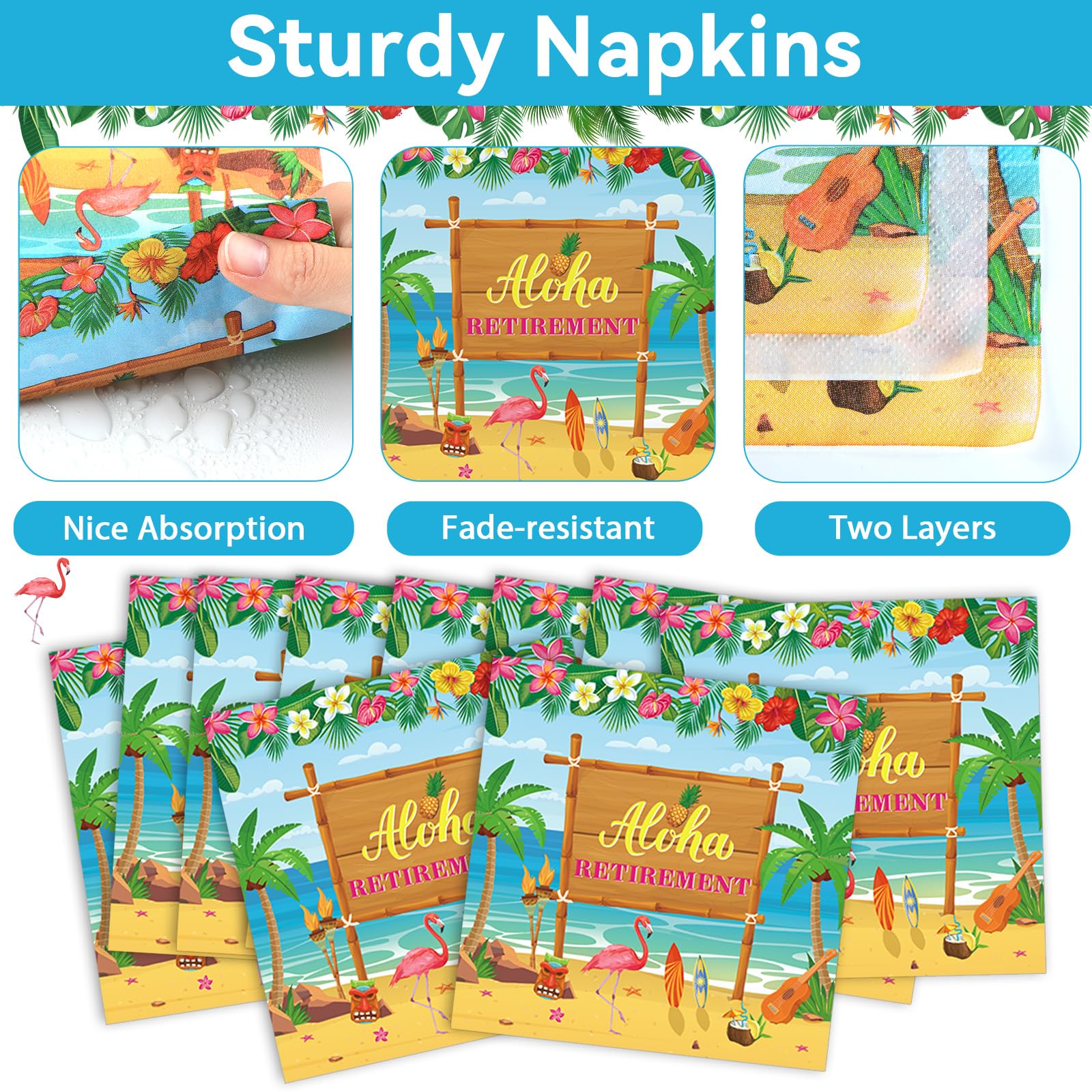 Tropical Hawaiian Luau Retirement Party Supplies - 24-Pack Disposable Paper Plates & Napkins for Beach Theme, Summer Aloha & Happy Retirement Celebrations | Perfect for Luau Parties, Beach Gatherings & Retirement Sendoffs