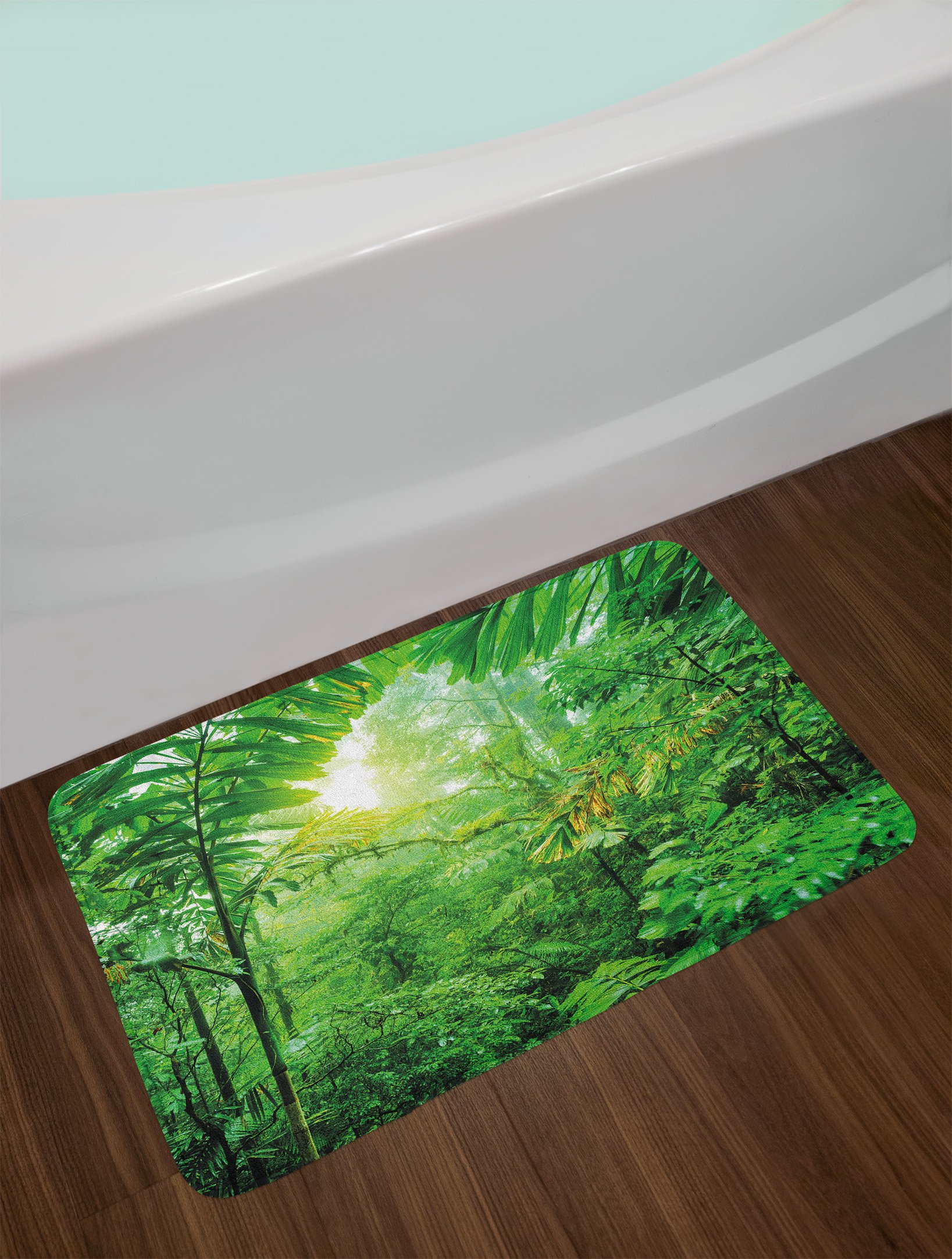 Lunarable Nature Bath Mat - Non-Slip Plush Bathroom Rug with Costa Rica Rainforest Jungle Photo, 30.2 x 20 Inches, Green - Perfect for Bathroom Decor & Spa Relaxation