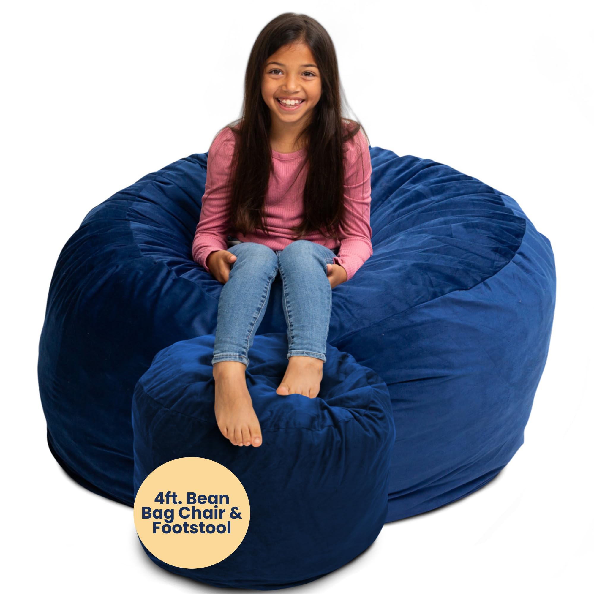 Ultimate Sack 4ft Oversized Bean Bag Chair & Footstool for Adults - Electric Blue Suede | Comfy Lounge Chair, Sofa, Loveseat for Living Room, Bedroom, Game Room & Dorm Furniture