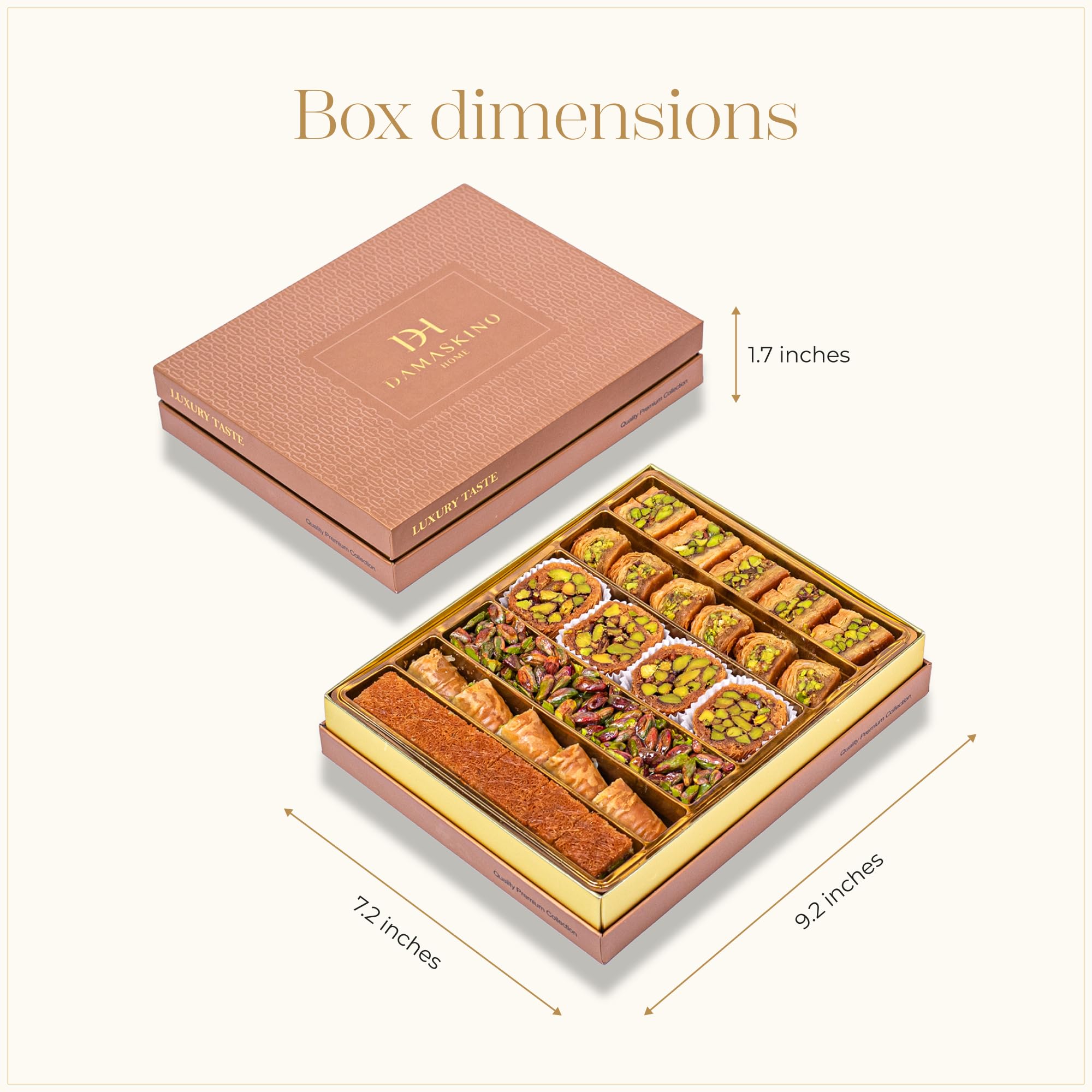 Premium Turkish Baklava Gift Box 1.2lbs (33 Pieces) - Authentic Middle Eastern Sweets with Pistachio & Kunefe - Phyllo Dough & Katafi Pastry - Perfect for Holidays, Gifts & Dessert Parties