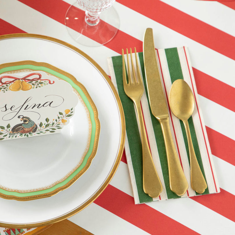 Premium Green & Red Awning Stripe Cotton Guest Napkins - 16-Pack for Dinner Parties, Weddings & Holiday Gatherings