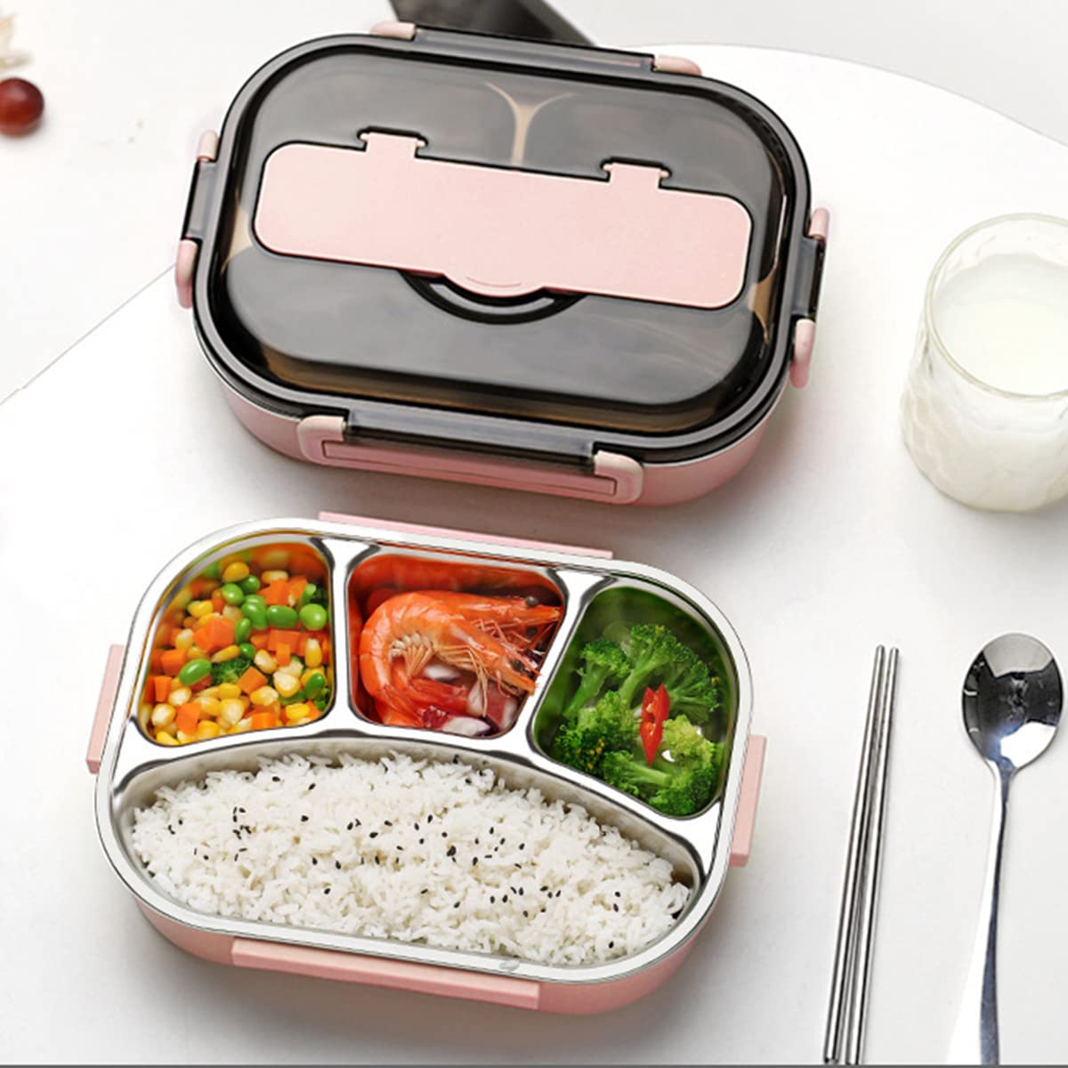 1300ml Stainless Steel Bento Lunch Box - 4 Compartments Insulated Food Container with Spoon & Chopsticks | BPA Free, Thermal Insulation for Adults | Perfect for Office, School, Picnics & Meal Prep
