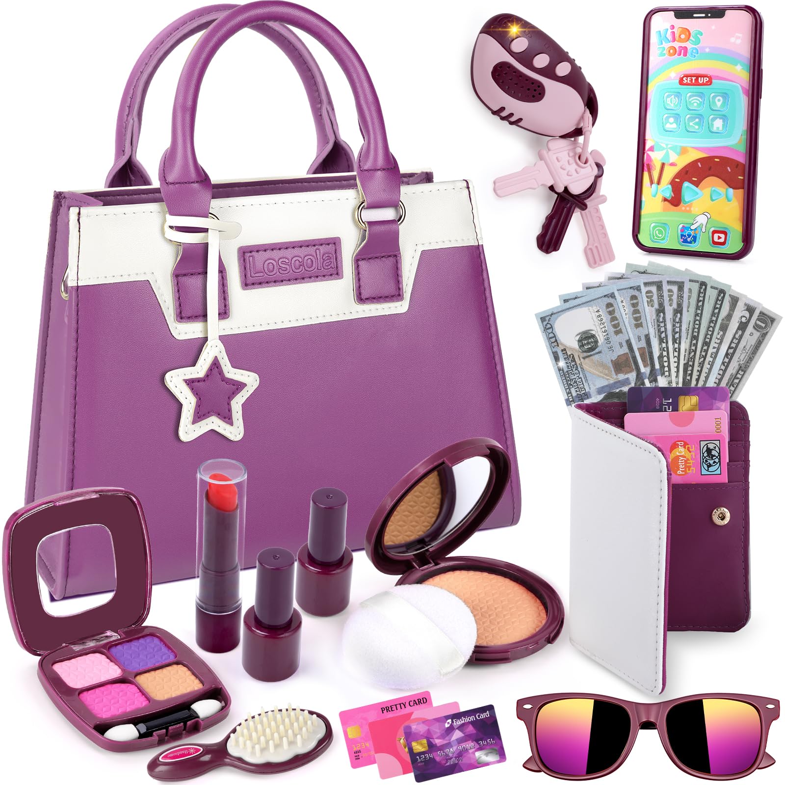Little Girls Purse with Pretend Makeup - 29PCS Princess Toy Purse Set for Toddlers Age 3-6 | Perfect Christmas & Birthday Gift for 3+ Year Old Girls | Pretend Play, Dress-Up & Role-Playing Fun