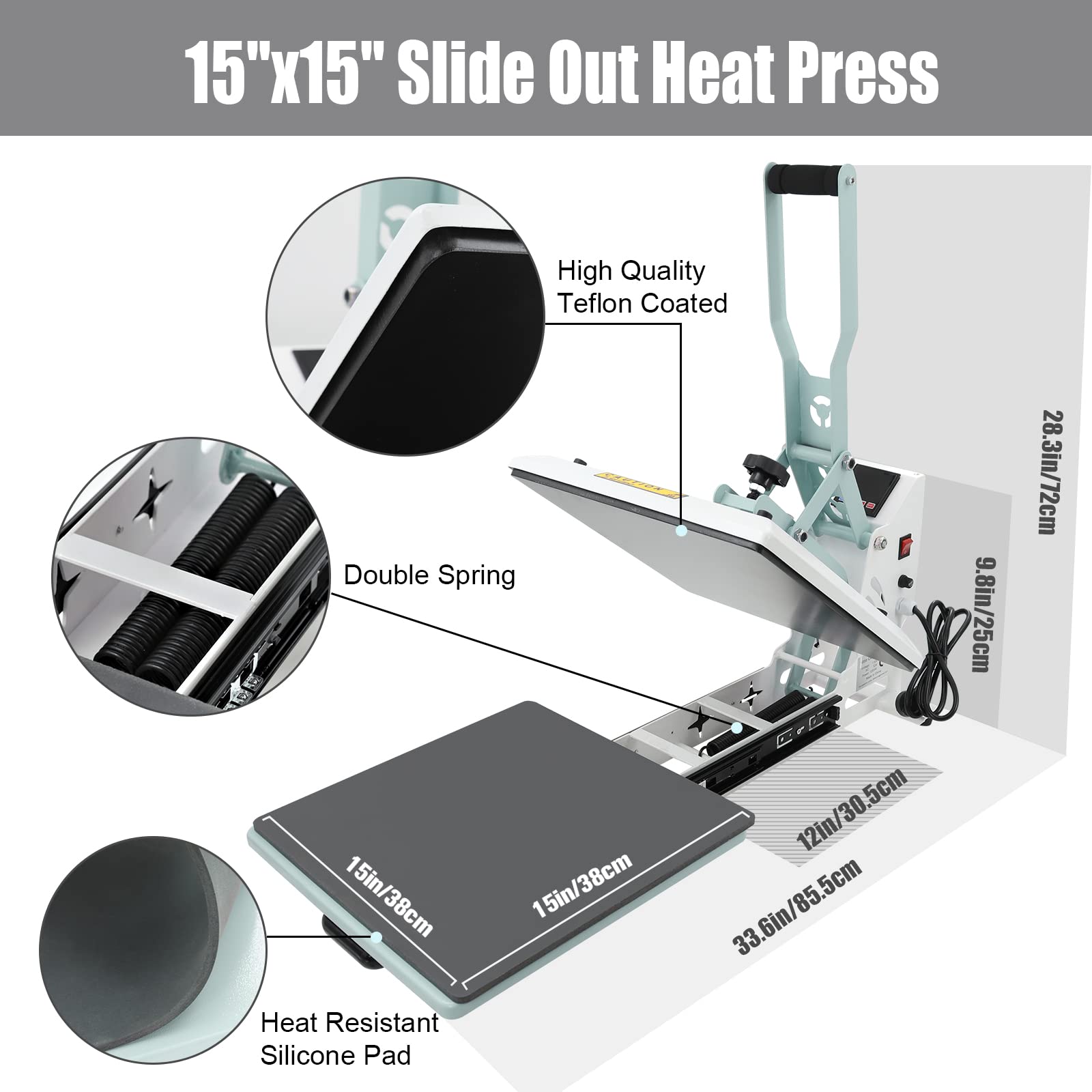 BetterSub 15x15 Inch Digital Heat Press Machine - Industrial Quality T-Shirt Heat Transfer Press with Slide Out Tray | Perfect for Custom T-Shirts, Hoodies, Mugs & DIY Craft Projects