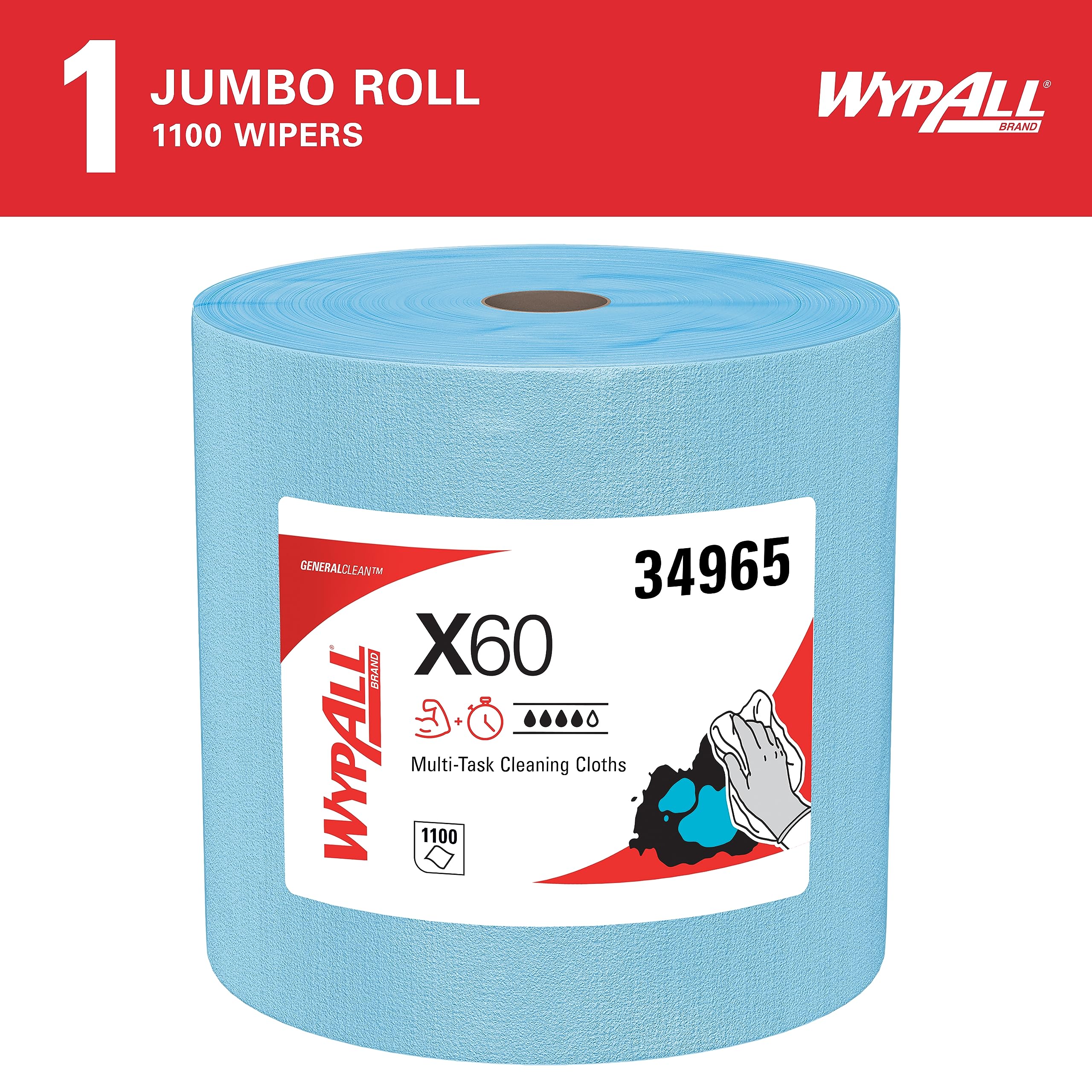 **WypAll GeneralClean X60 Multi-Purpose Cleaning Wipes - Jumbo Roll (34965) | 1,100 Strong & Absorbent Blue Towels | Ideal for Workshops, Garages & Industrial Cleaning**