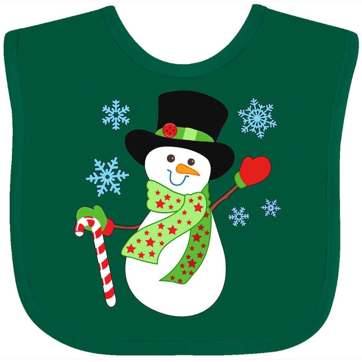 Inktastic Christmas Snowman in Top Hat with Candy Cane Baby Bib - Cute Holiday Outfit for Infants & Toddlers - Perfect for Christmas Photos, Parties & Family Gatherings
