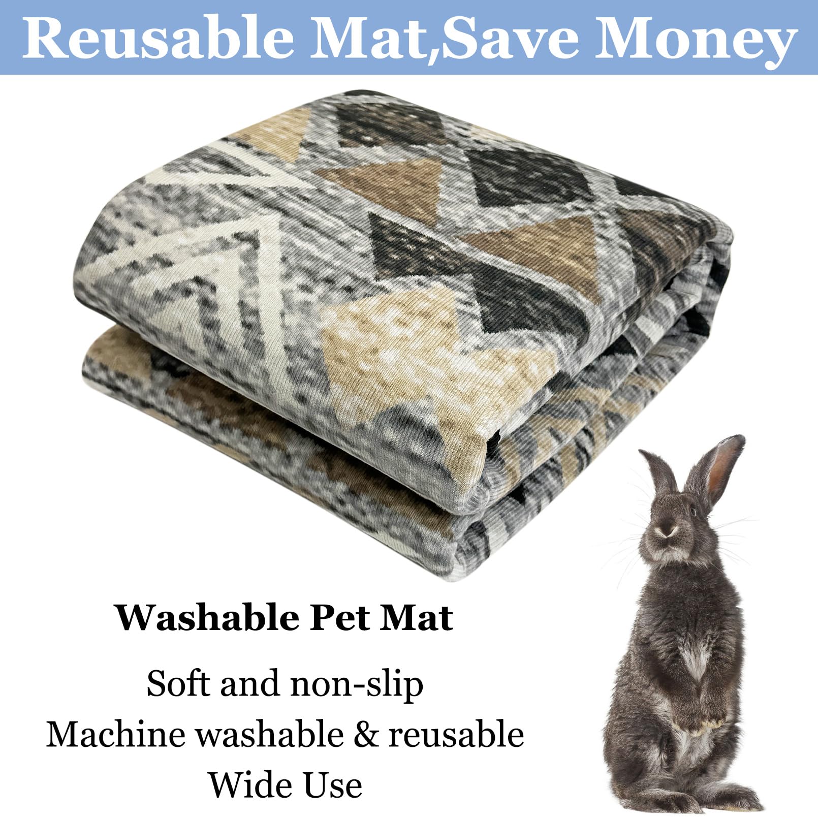 BNOSDM 63x47 Inch Washable Rabbit Cage Liner - Reusable Bunny Mat with Anti-Slip Bottom, Soft Pet Playpen Pad for Rabbits, Dogs, Chinchillas, Guinea Pigs & Ferrets - Perfect for Indoor Cages, Play Areas & Floor Protection