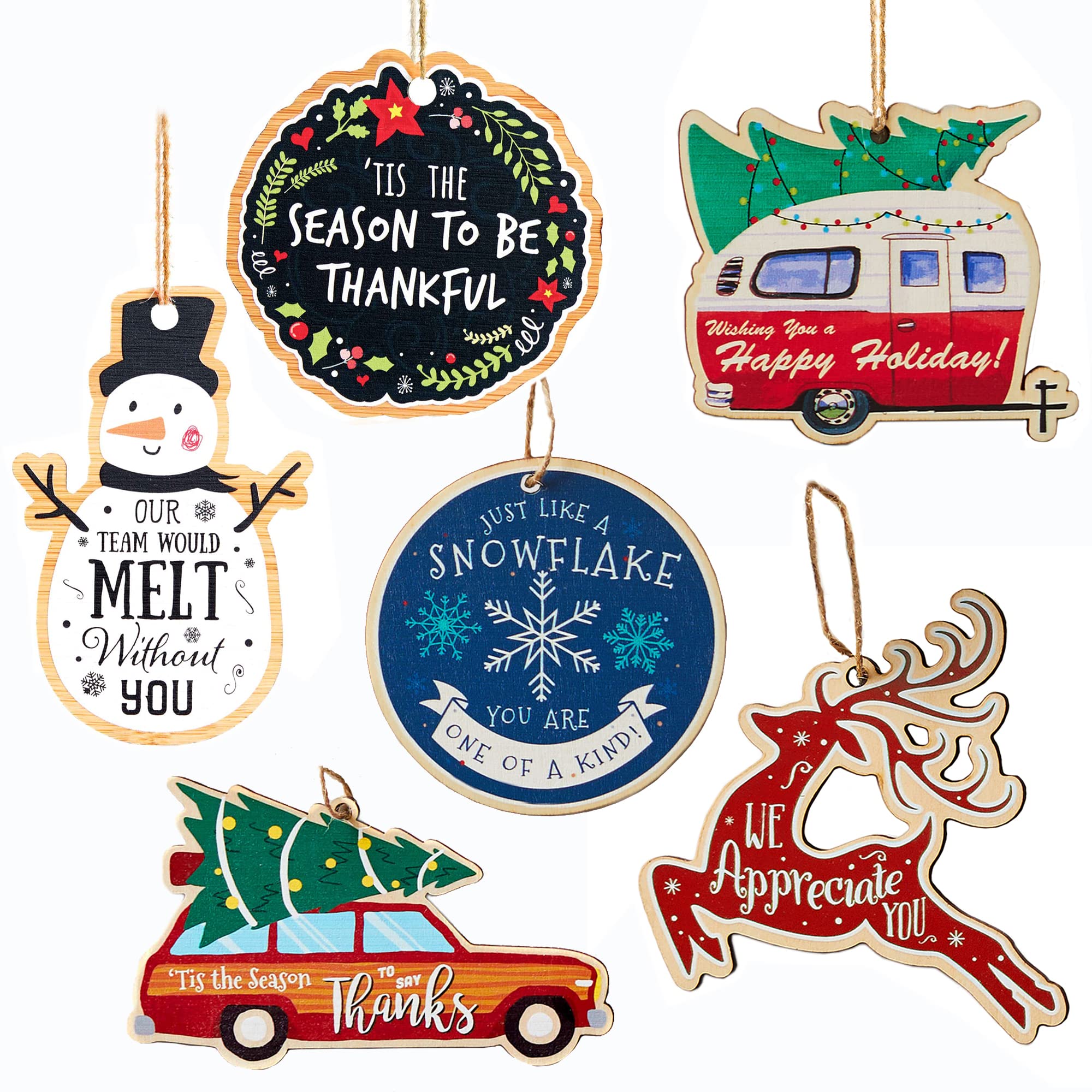 150-Pack Wooden Holiday Ornaments for Work Team Gifts - Christmas Tree Decorations for Office Party, Employee Appreciation & Corporate Events (Variety B)
