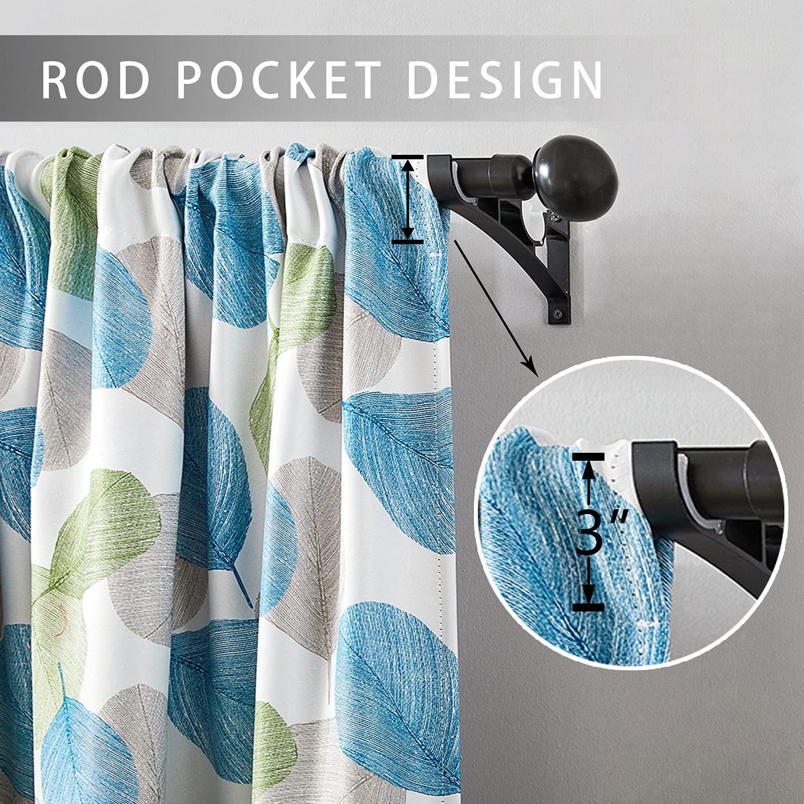 MRTREES Blackout Tier Curtains for Kitchen & Bathroom - 34x24 Inch Short Cafe Curtains with Leaves Print, Triple Weave Window Panels, Rod Pocket Design - Perfect for Basement, Bedroom & Small Windows (2 Panels, Green) - Ideal for Privacy, Light Control & Home Decor
