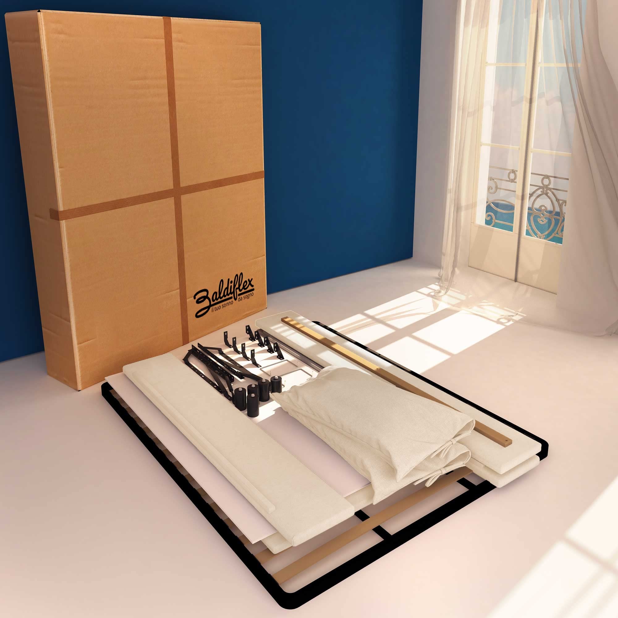 Baldiflex Single Bed with Storage - Licia Soft Synthetic Leather Upholstery, Slatted Base for Single Mattresses, 160 x 200 cm, Padded Headboard in White - Perfect for Small Bedrooms, Guest Rooms & Studio Apartments