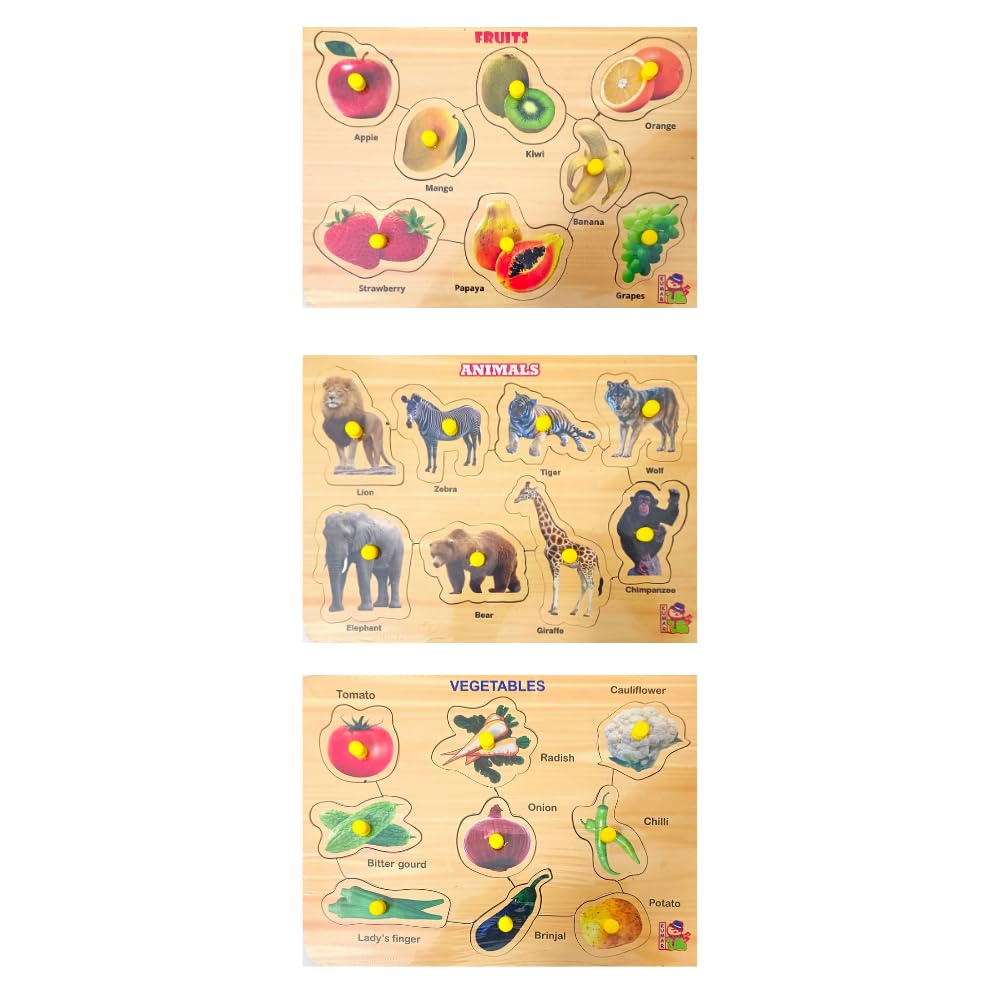 **Educational Wooden Puzzle Set for Kids & Adults - Body Parts, Fruits, Vegetables, Wild Animals, Numbers 0-10, ABCs - Montessori Learning Toys for Toddlers 3+ | Perfect for Homeschooling, Classroom & Family Game Night**