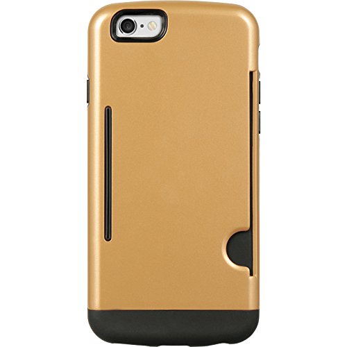 Premium Wireless Apple iPhone 6 Hybrid Case with Side Card Slot - Slim TPU Protective Cover with Retail Packaging (Black/Champange Gold) - Perfect for Travel, Commuting & Everyday Use