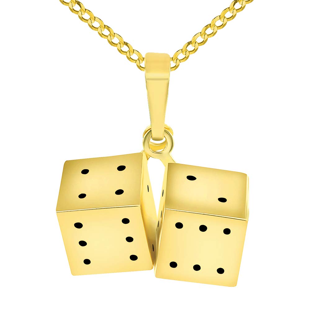 14K Yellow Gold 3D Dice Charm Pendant Necklace - Classic Good Luck Jewelry for Gamblers & Game Lovers - Perfect for Casino Nights, Birthday Gifts & Everyday Wear