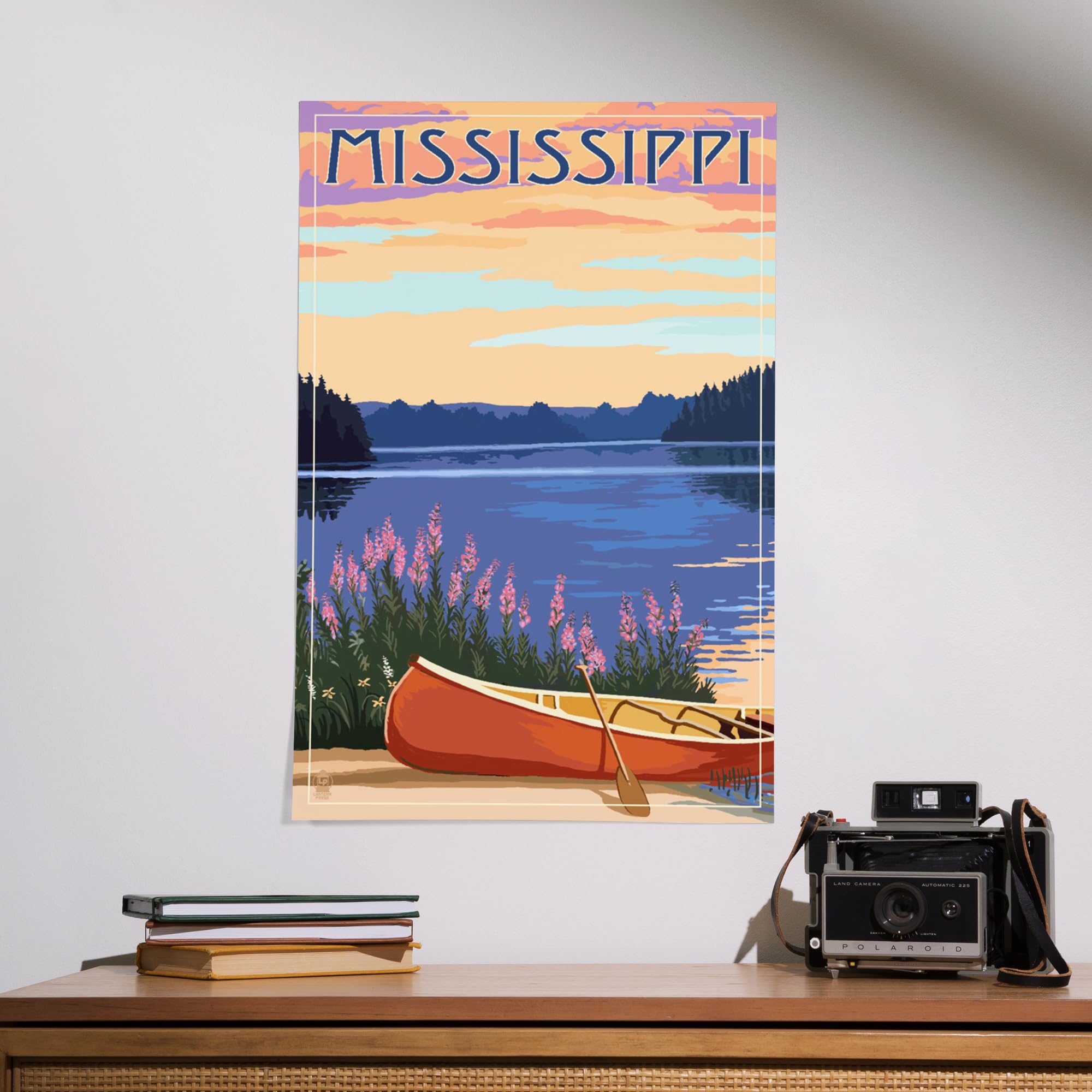 Lantern Press 16x24 Inch Giclee Art Print - Mississippi Canoe and Lake Landscape Wall Decor | Perfect for Living Room, Bedroom & Office