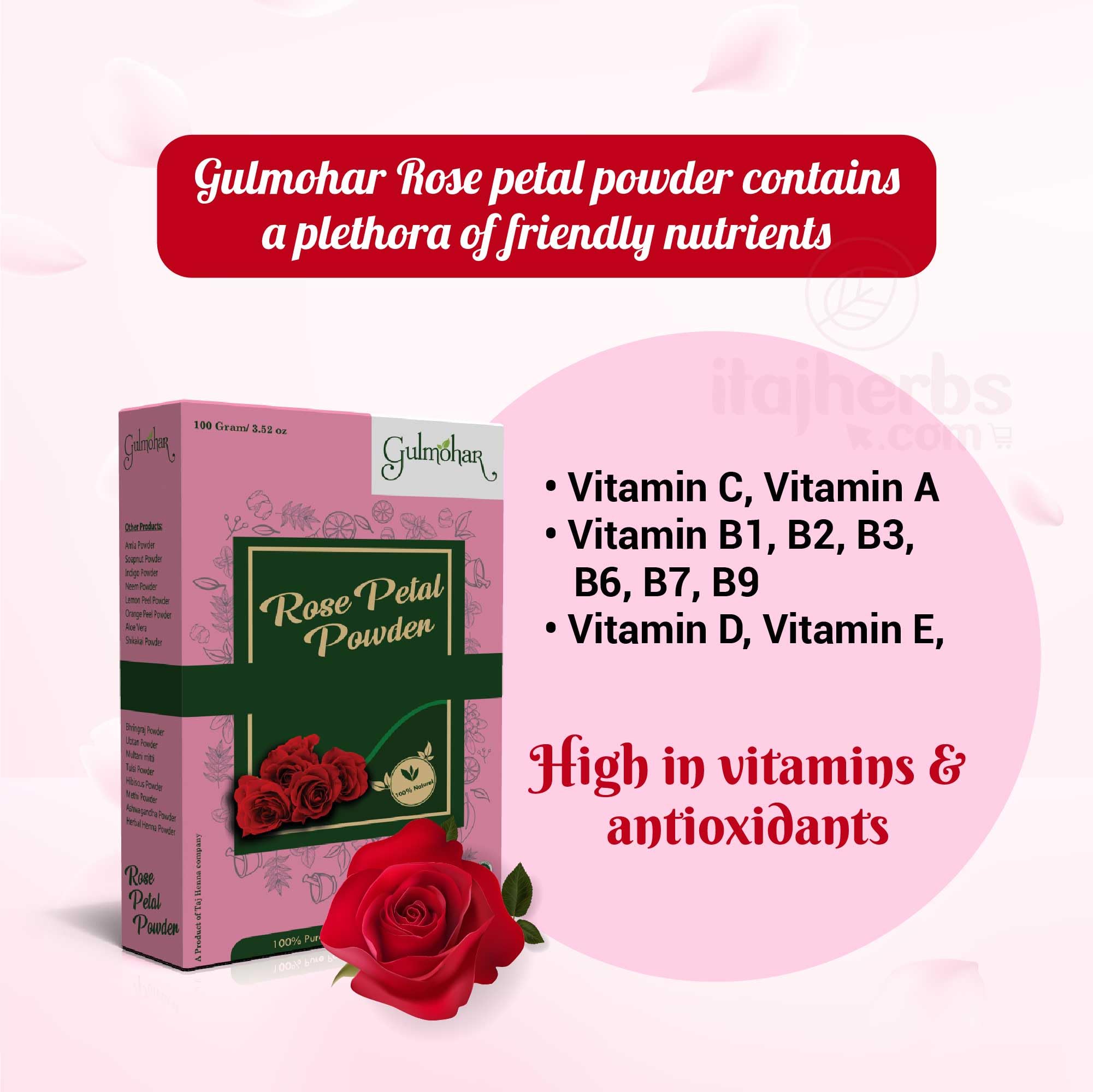Gulmohar Rose Petal Powder, Orange Powder & Neem Powder Combo Face Pack for Glowing Skin - 100g Each | Organic Ayurvedic Skincare for Acne, Brightening & Anti-Aging | Perfect for DIY Facials & Spa Treatments at Home