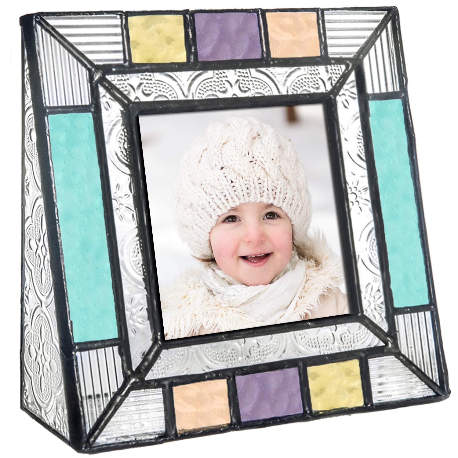Colorful Glass Square Picture Frames 3x3 - Home Decor & Gift for Family Photos