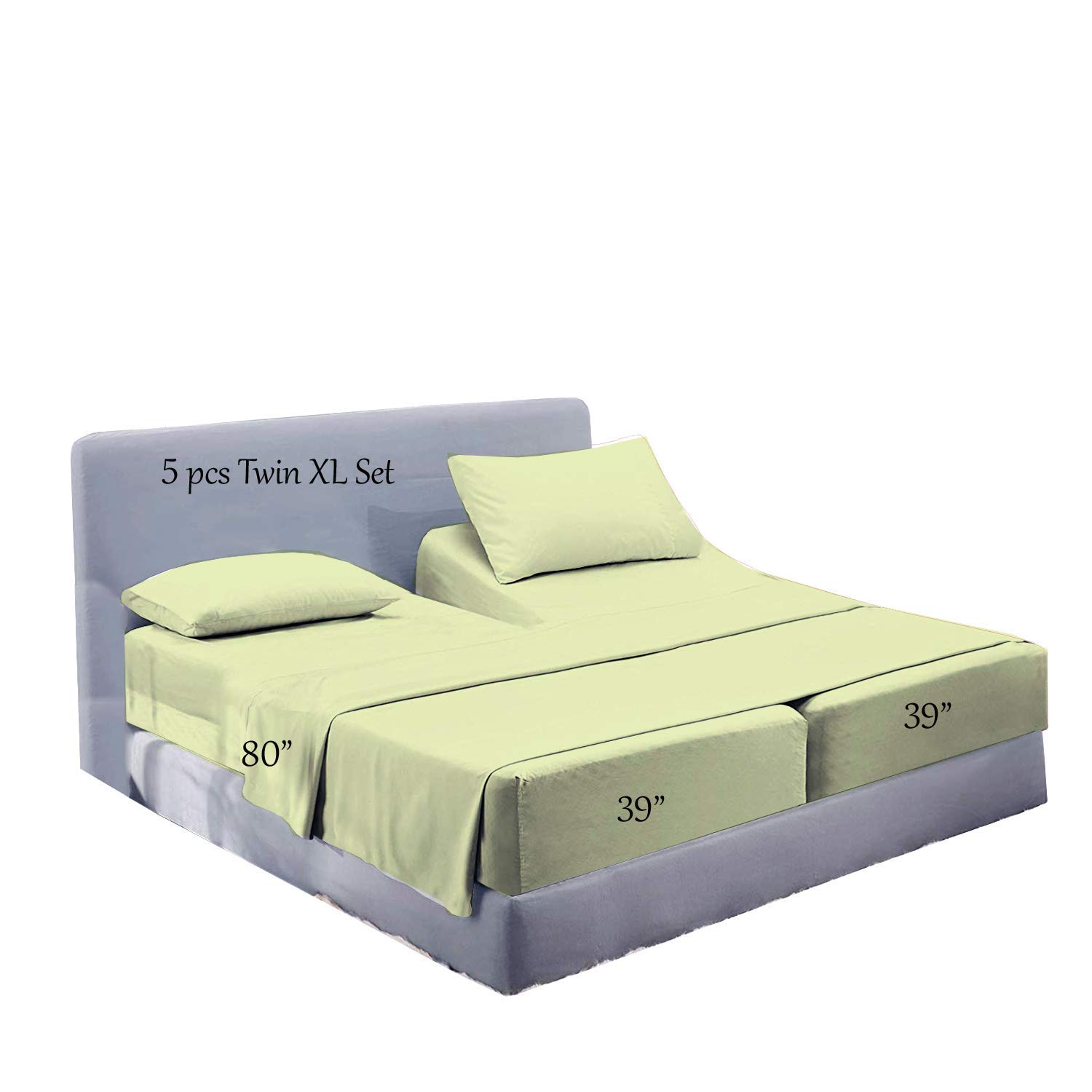 Extra Deep Pocket Sheets 7-Piece Set - Split King Size Cotton Sheets for 18-24 Inch High Mattress | Soft & Breathable Sage Green Bedding for Comfortable Sleep