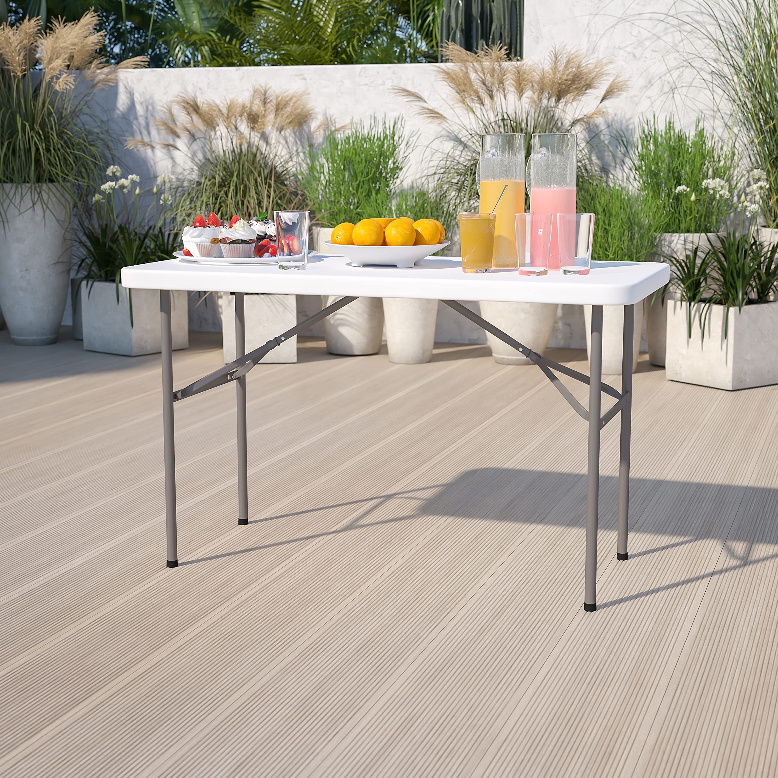 4-Foot Granite White Plastic Folding Table - Heavy Duty Banquet & Event Table for Indoor/Outdoor Use - Perfect for Parties, Picnics, Catering & Camping