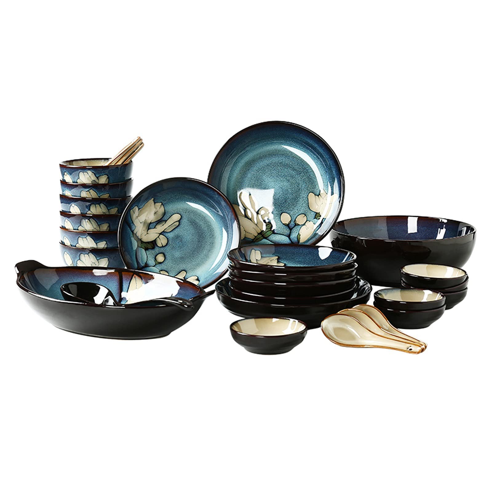 28-Piece Ceramic Dinnerware Set - Thick & Colorful Bowls & Plates for 4 People, Durable Tableware for Daily Use, Family Dinners & Entertaining Guests