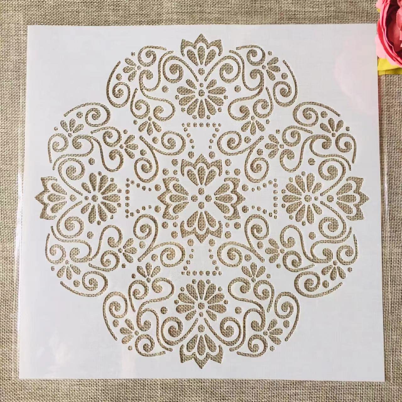 30x30cm Reusable Mandala Floral Stencils for DIY Painting - Home Decor, Scrapbooking, Furniture & Wall Art - Perfect for Crafts, Floor Designs & Creative Projects