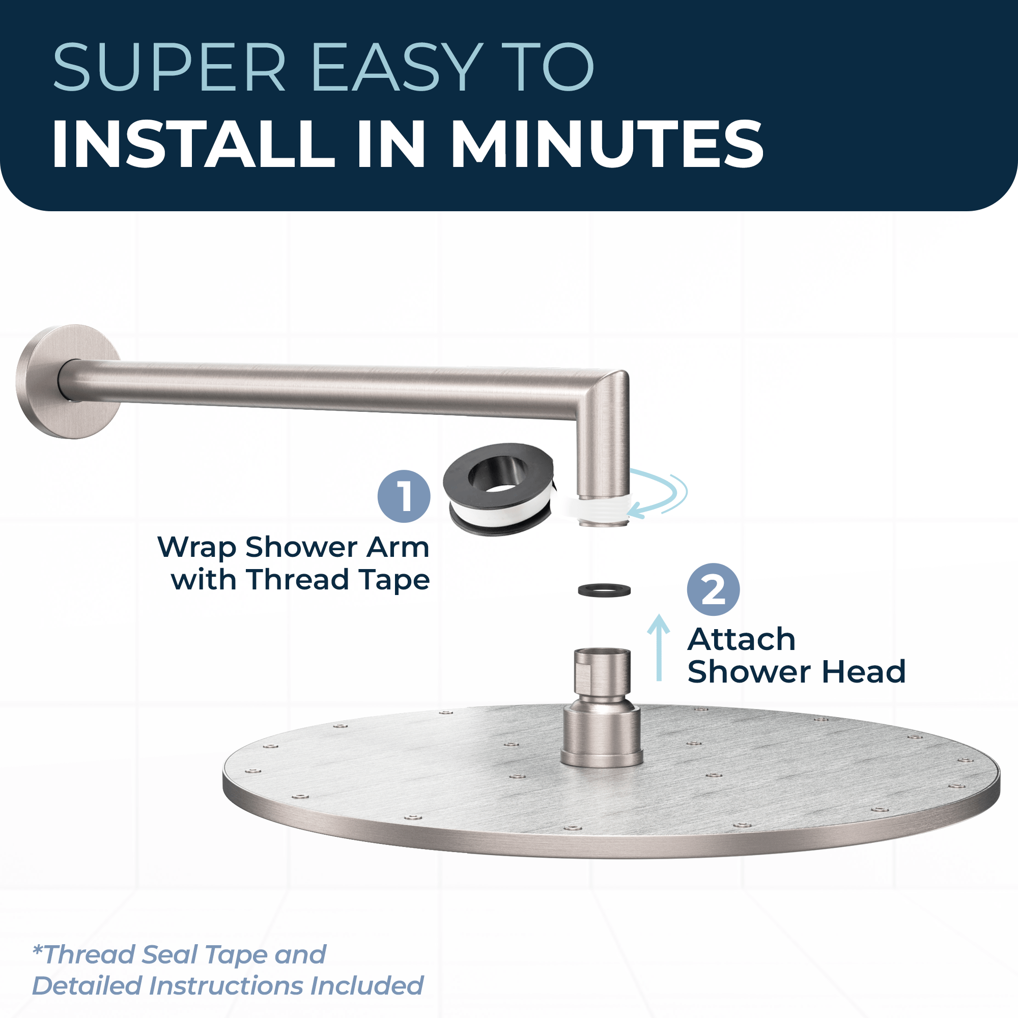 Premium 12 Inch All-Metal Rain Shower Head with Adjustable Overhead Shower Arm - 2.5 GPM Flow Rate - Luxury Bathroom Upgrade for Spa-Like Experience - Perfect for Master Bathrooms & Modern Home Renovations