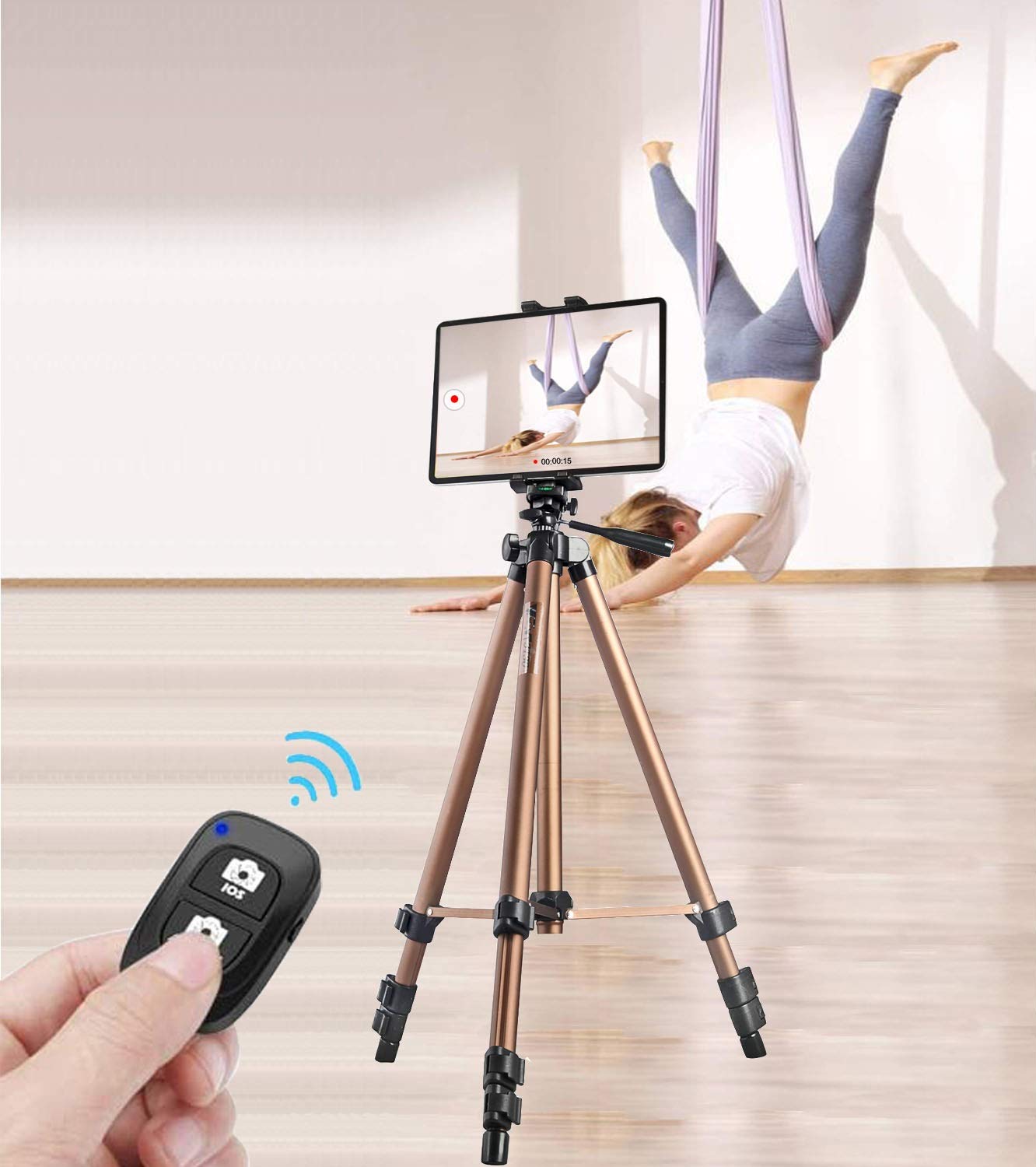 Universal Tablet Tripod Stand with Bluetooth Remote - 51in Lightweight Adjustable Phone Mount Holder for iPad Pro 12.9/11/10.5, iPad Air/Mini, Surface Pro, Galaxy Tab & 3.5-13.5