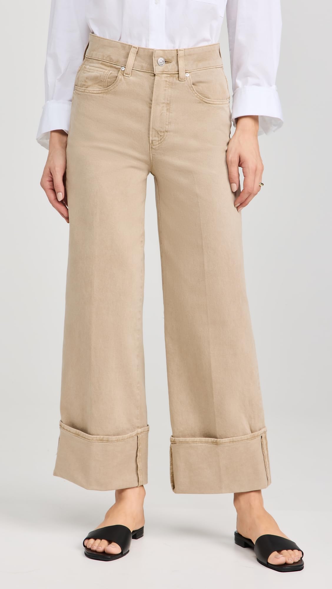 PAIGE Women's Sasha Ankle Wide Cuff Jeans - High Waist Stretch Denim Pants for Casual Wear & Everyday Outfits
