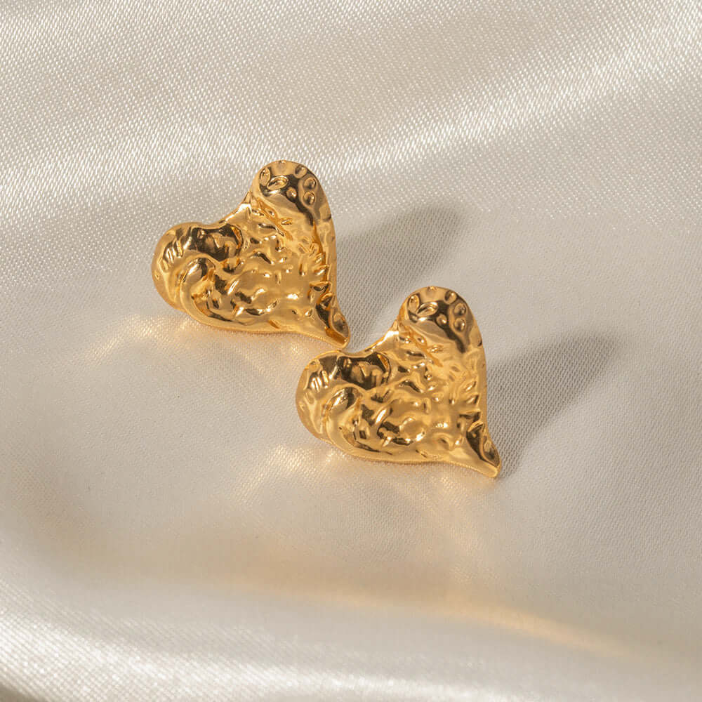 Minimalist Engraved Texture 18K Gold Plated Heart Stud Earrings for Women | JDE033 | Perfect for Valentine's Day, Anniversary Gifts & Everyday Elegance