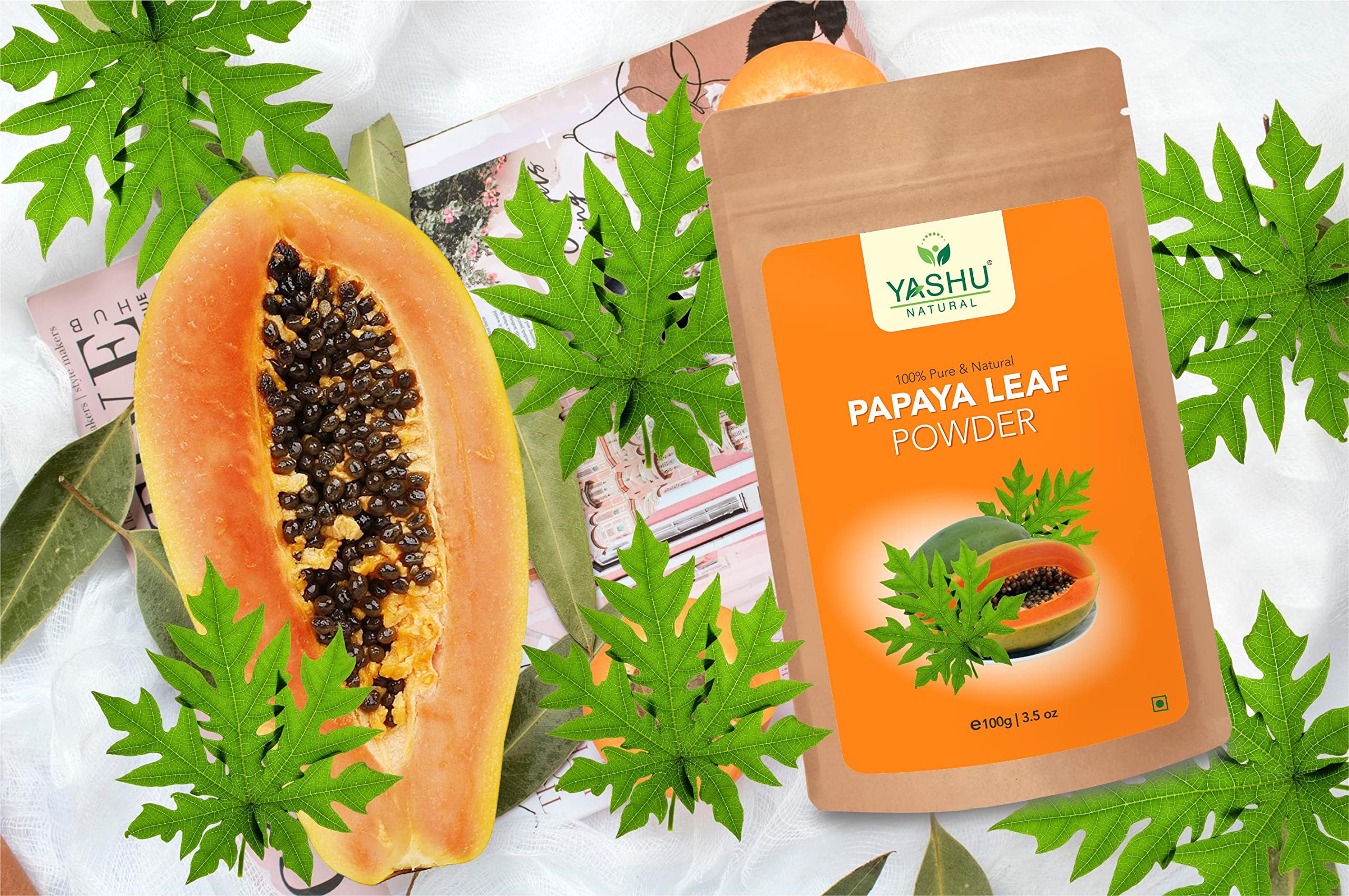 YASHU Pure Rose Petals & Papaya Leaves Face Powder for Natural Glow & Detan | Organic Skin Brightening Facial Pack (200g) - Perfect for Daily Skincare Routine & Bridal Glow Preparation